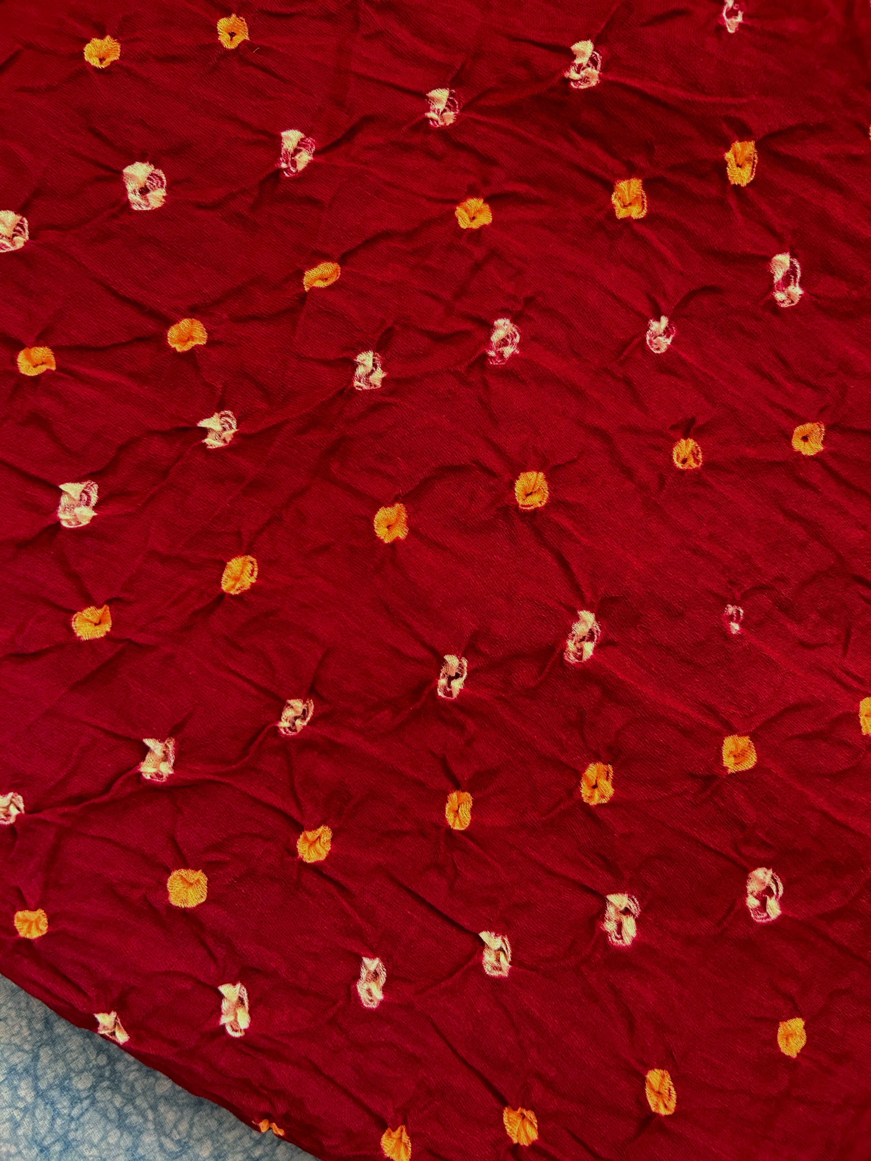 Handdone Ek Bundi Bandhani Cotton Satin Kurta Fabric - Rust Maroon