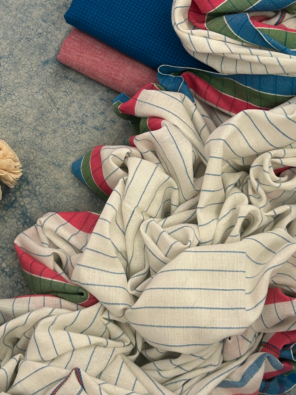 Handwoven Bhujodi Set - Blue and Peach Pink