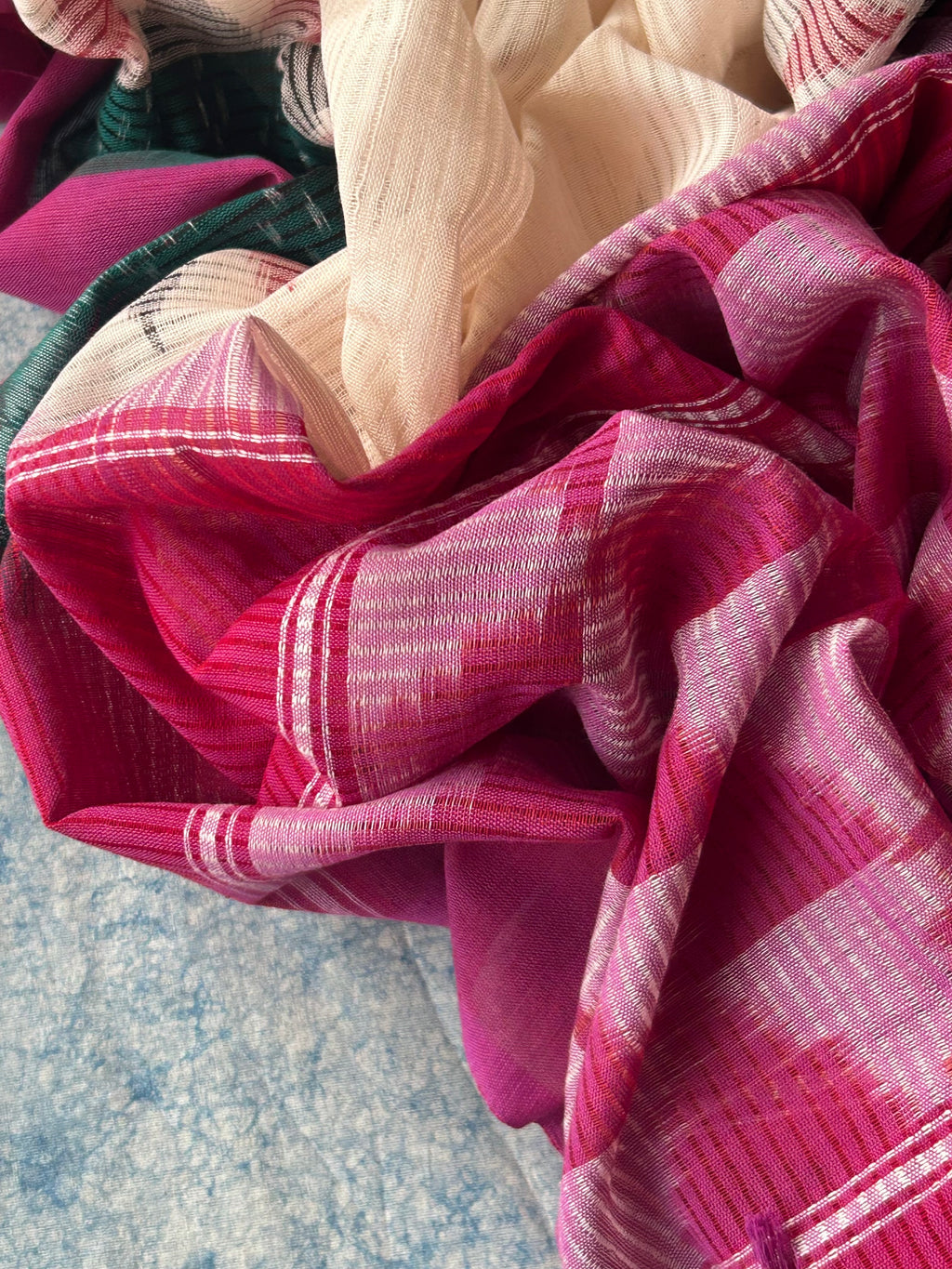 Handwoven Ikat Kurta Dupatta Set- Pink and Teal