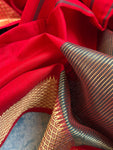 Handwoven Maheshwari Kurta Dupatta Set - Green & Red
