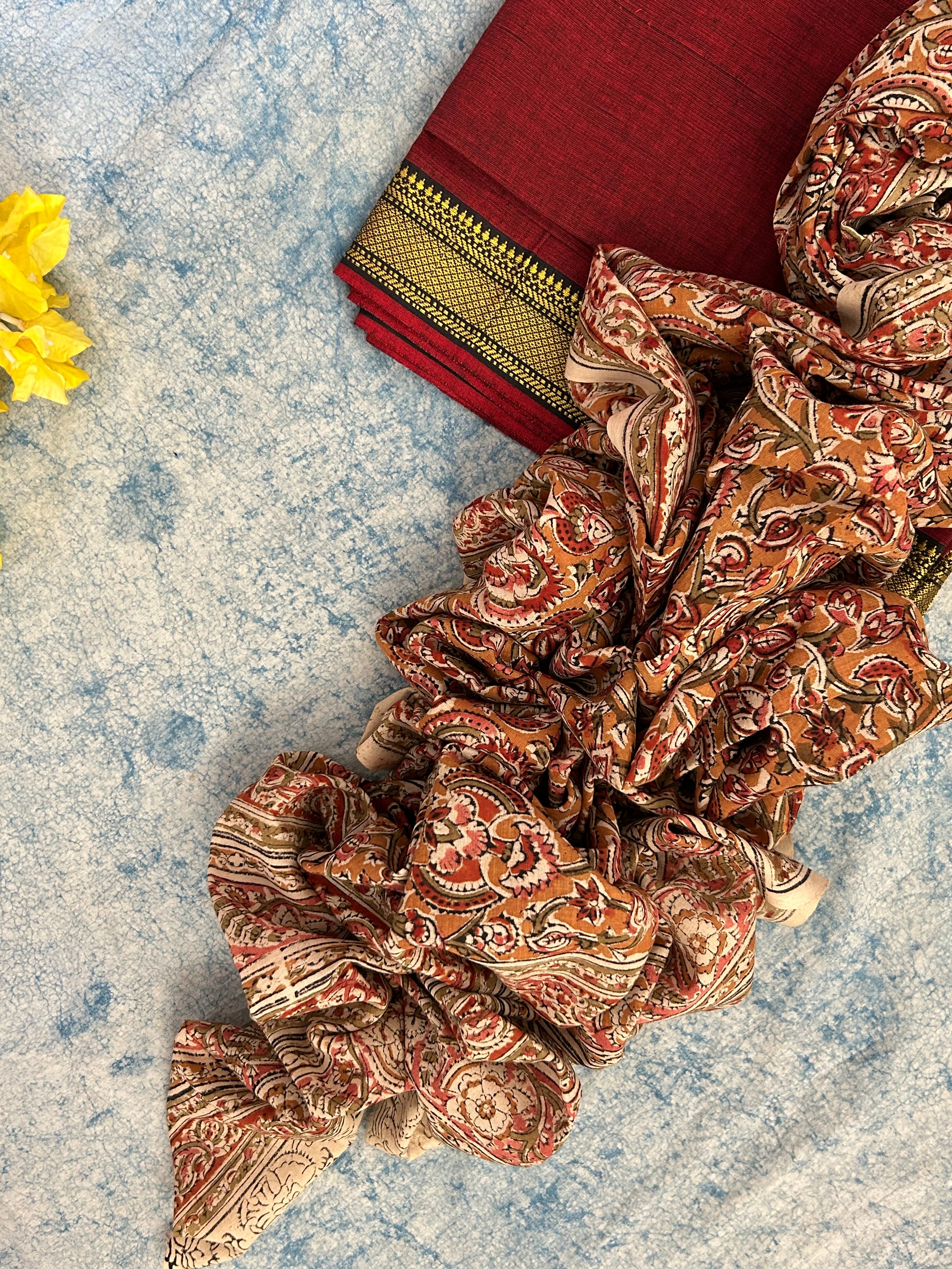 Handwoven Handcrafted Mangalagiri Kalamkari Kurta Dupatta Set