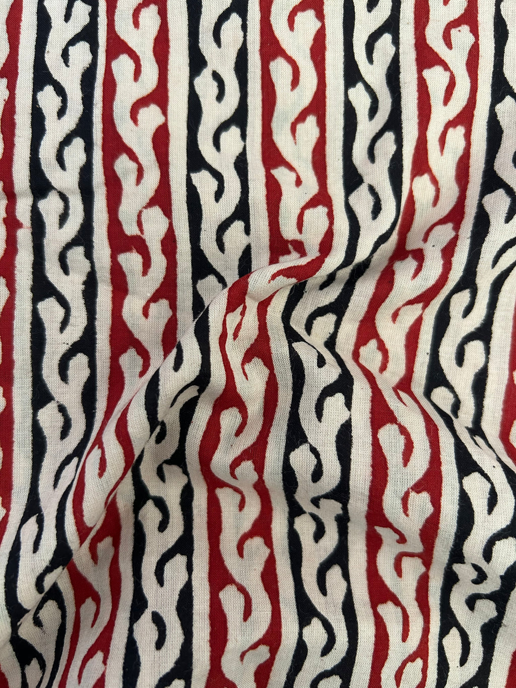 Handblock Printed Azofree dye cotton - Bagru black & Maroon Stripes (2.5m)