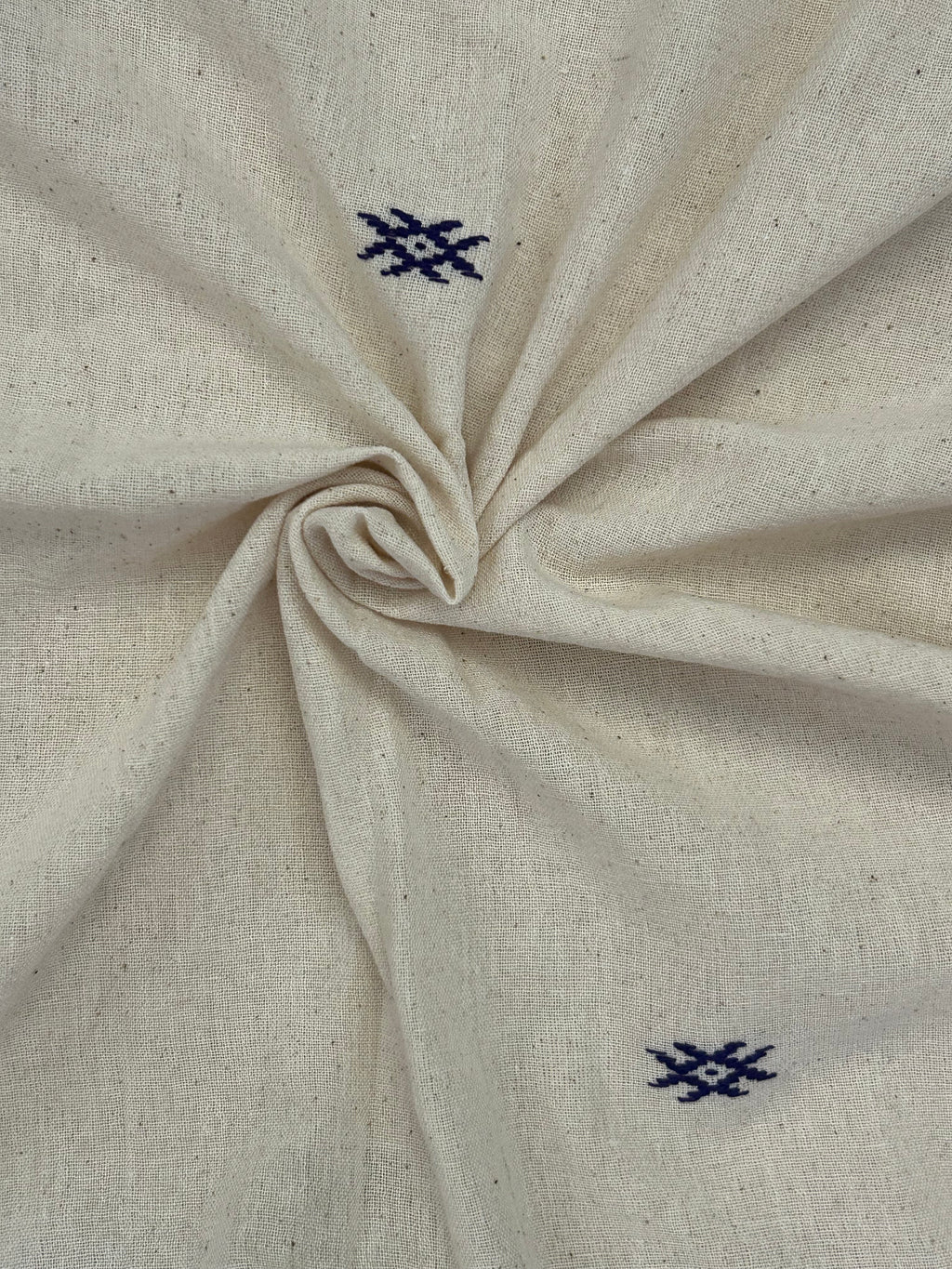 Handspun Handwoven Kotpad Fabric 650 INR/metre - Ivory and Blue Butti