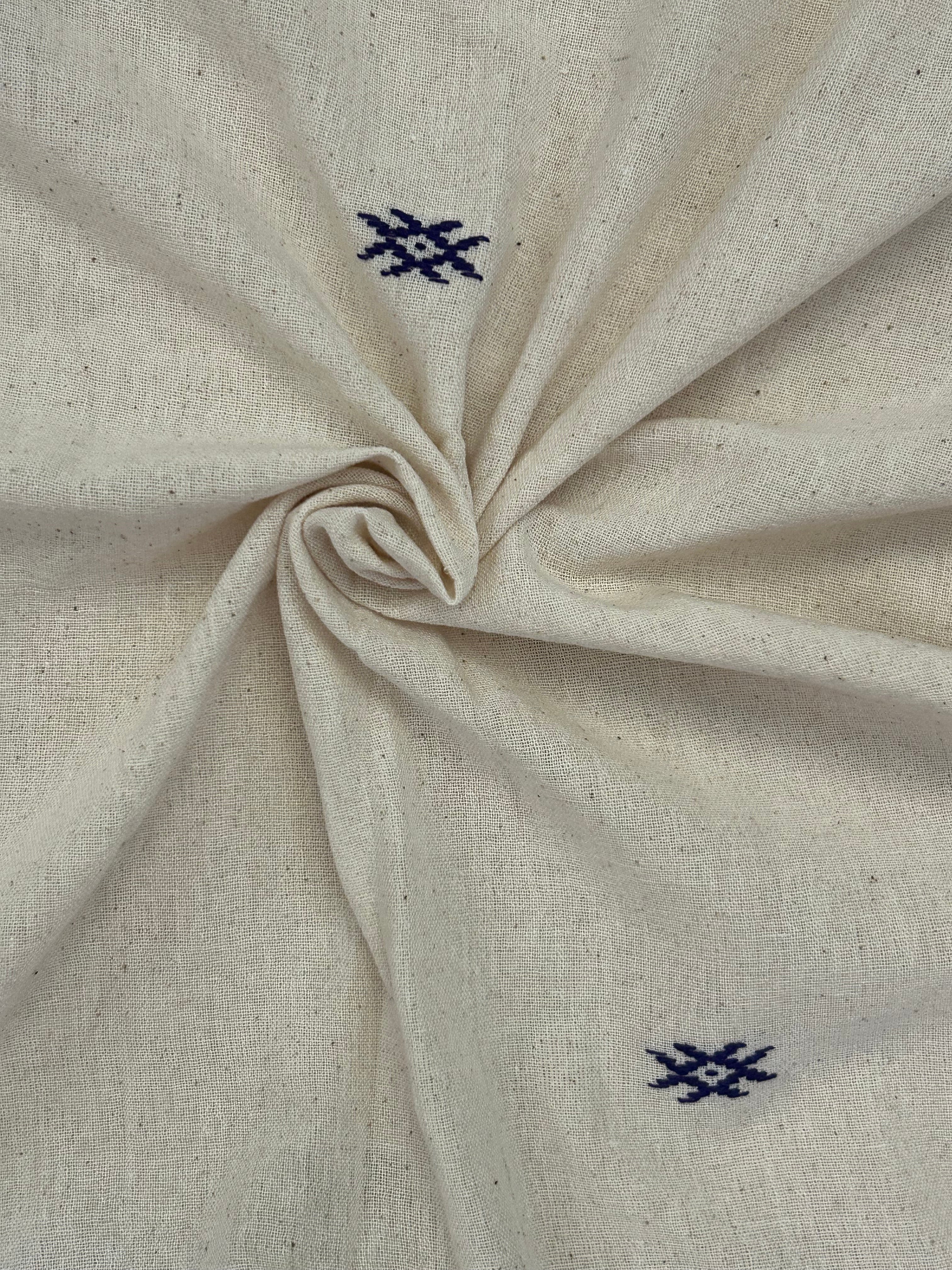 Handspun Handwoven Kotpad Fabric 650 INR/metre - Ivory and Blue Butti