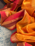 Handwoven Maheshwari Kurta Dupatta Set -Blue & Burnt Orange