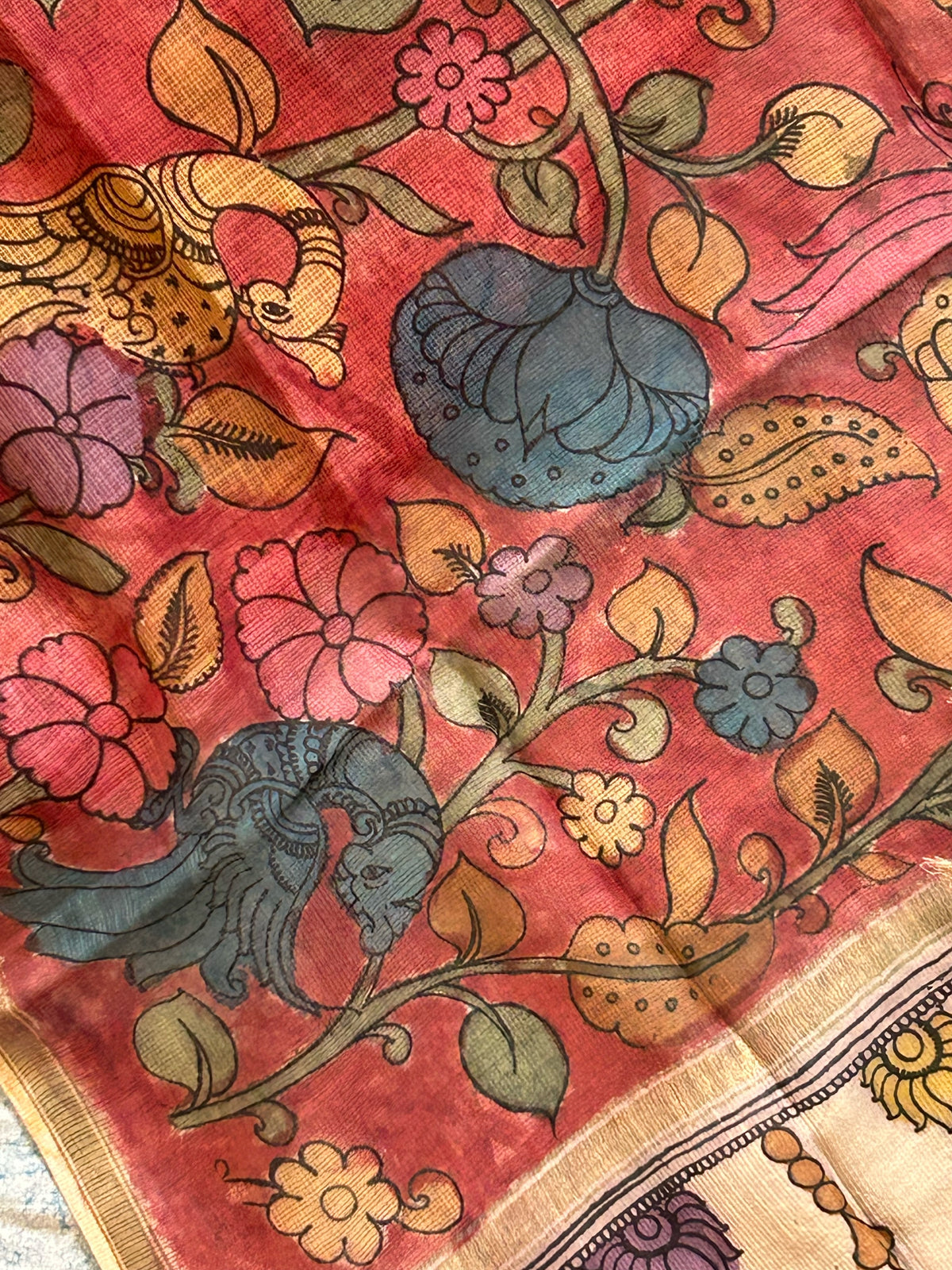 Aruna - Handwoven Hand-drawn Handpainted Pen Kalamkari Dupatta