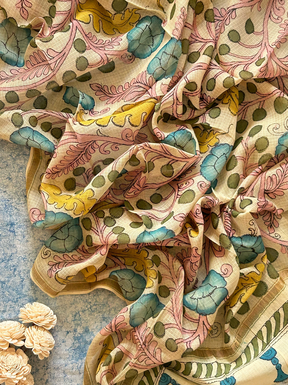Akshita -Handwoven Hand-drawn Handpainted Pen Kalamkari Dupatta