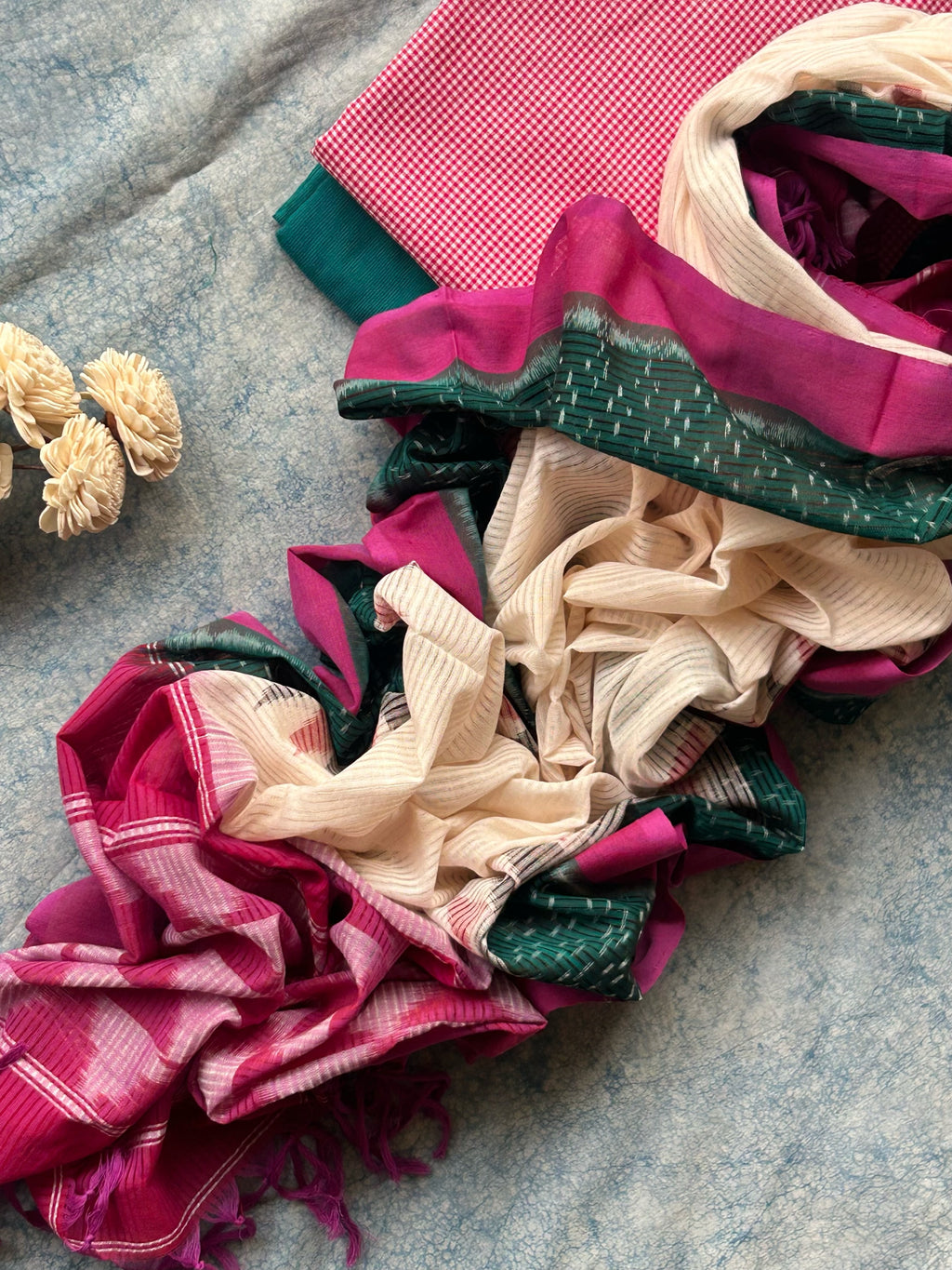 Handwoven Ikat Kurta Dupatta Set- Pink and Teal