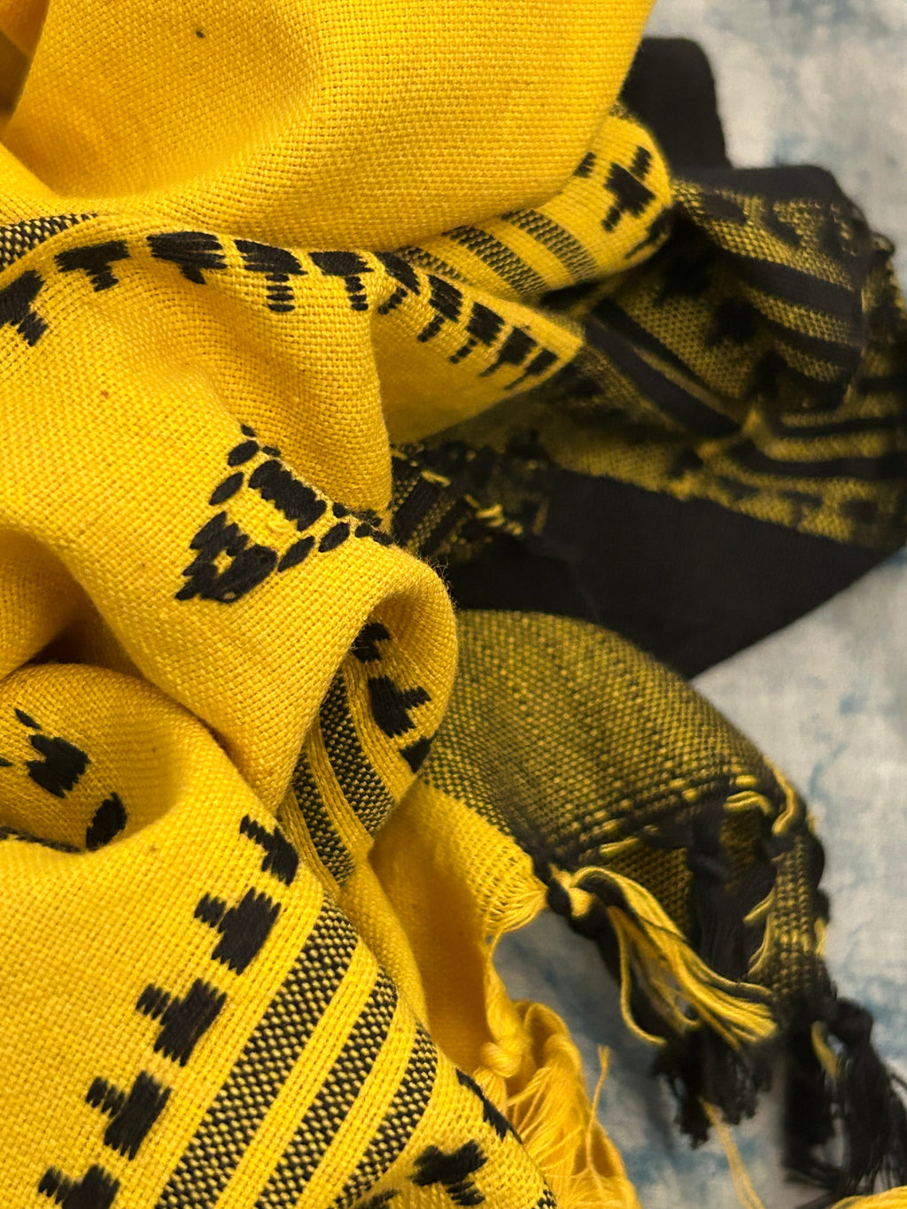 Handspun Handwoven Kotpad Suit Set - Checkered Black & Yellow