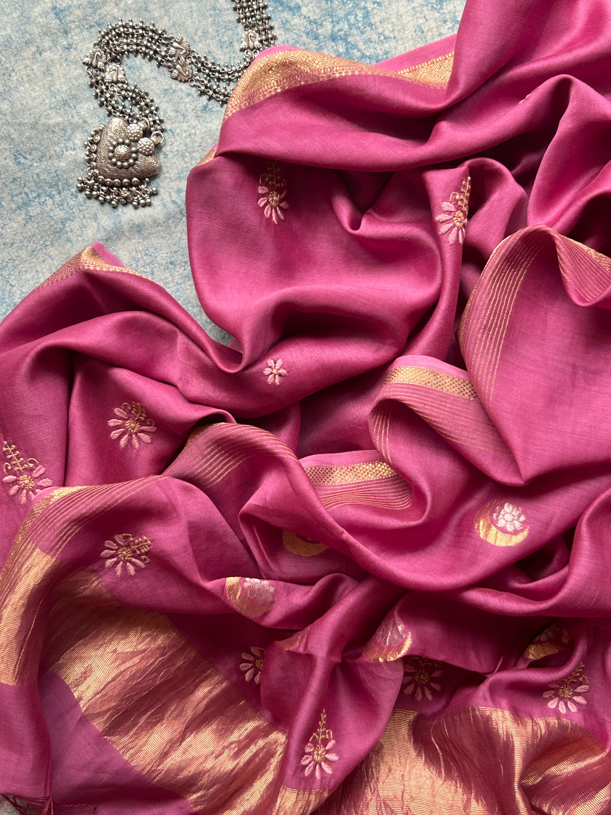 Tamanna - Handwoven Chikankari Work Maheshwari Set