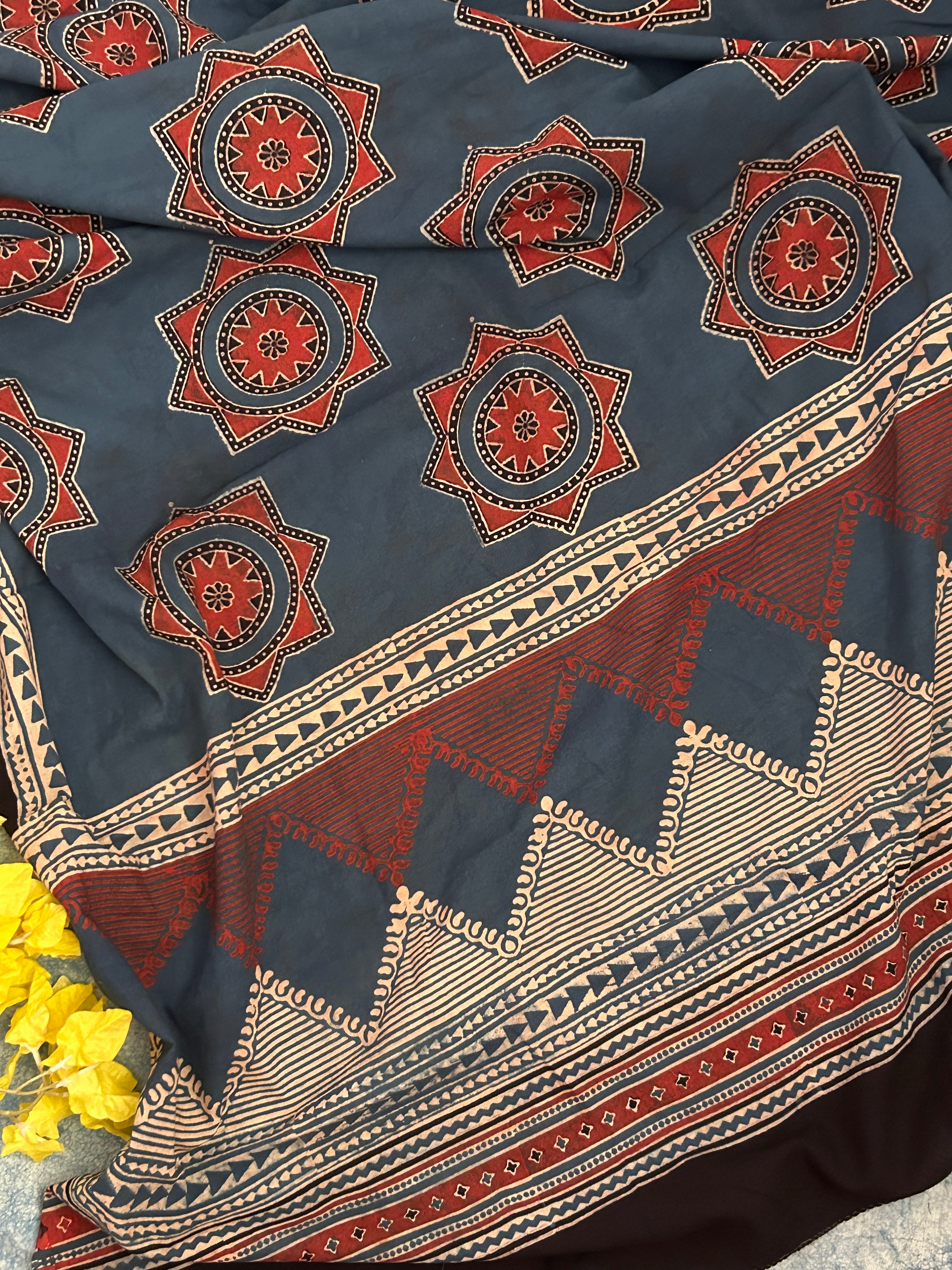 Natural Dyes Hand Block Ajrakh Dupatta