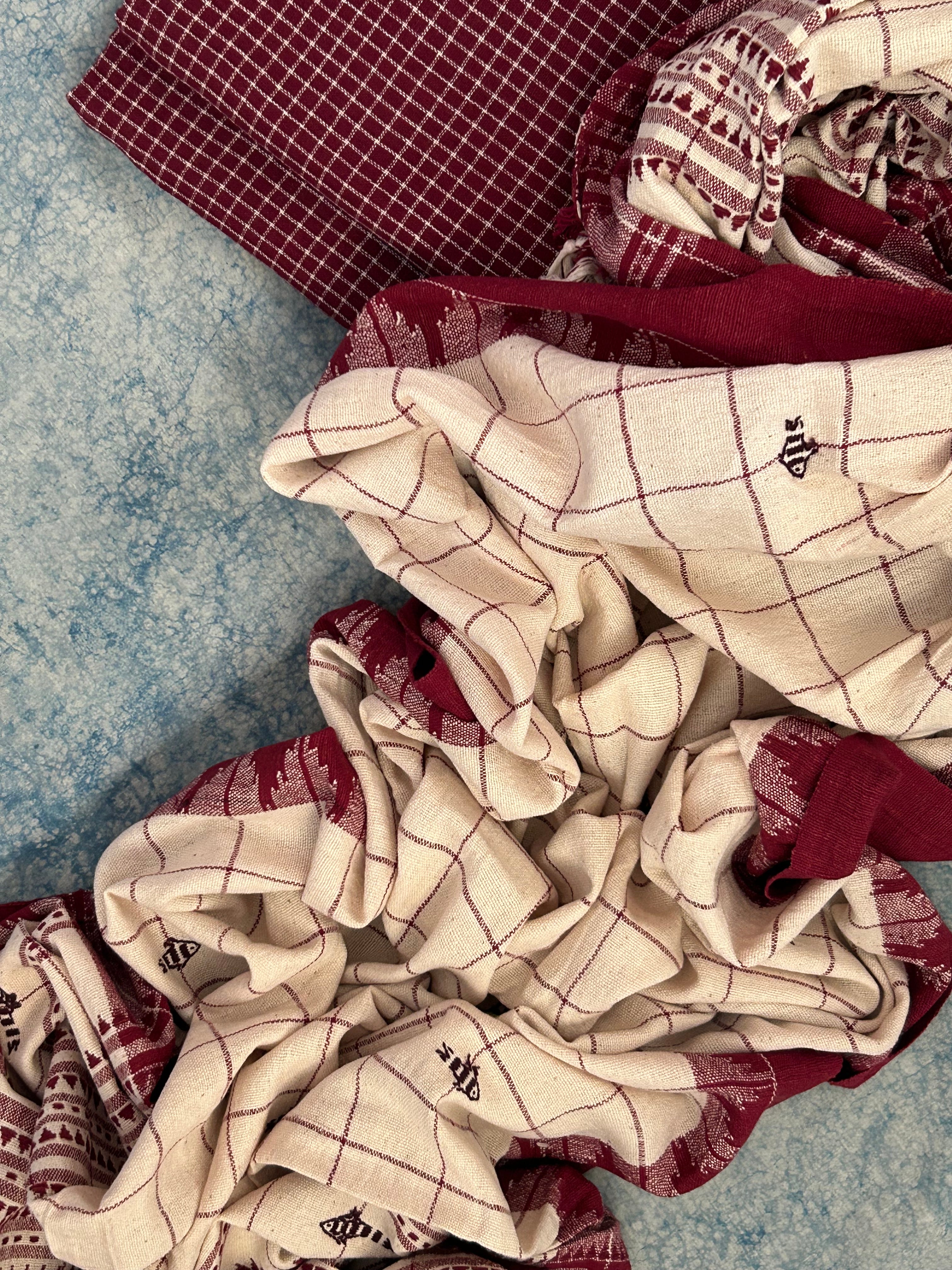 Handspun Handwoven Kotpad Suit Set - Maroon Check