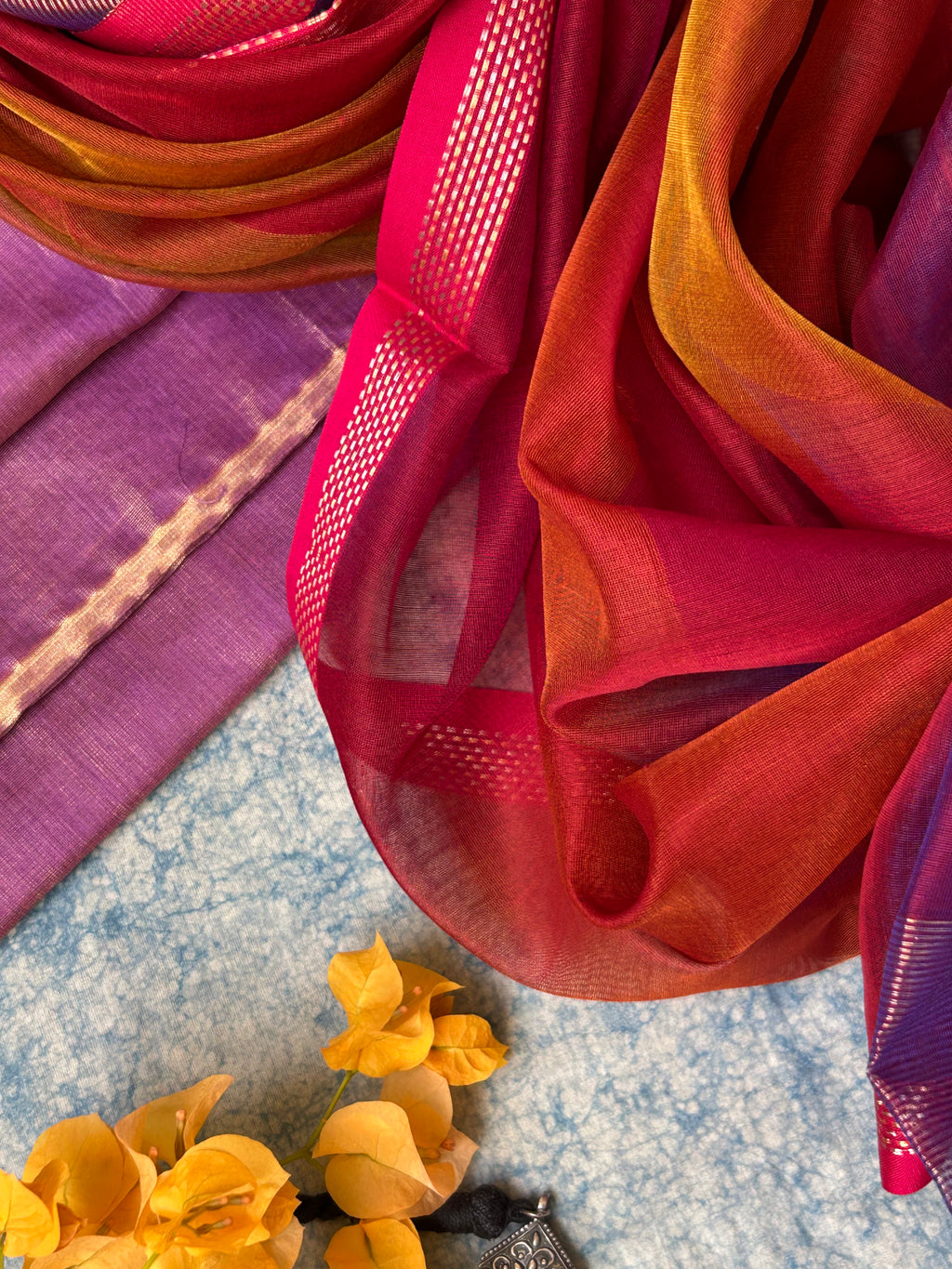 Handwoven Maheshwari Kurta Dupatta Set - Lavender