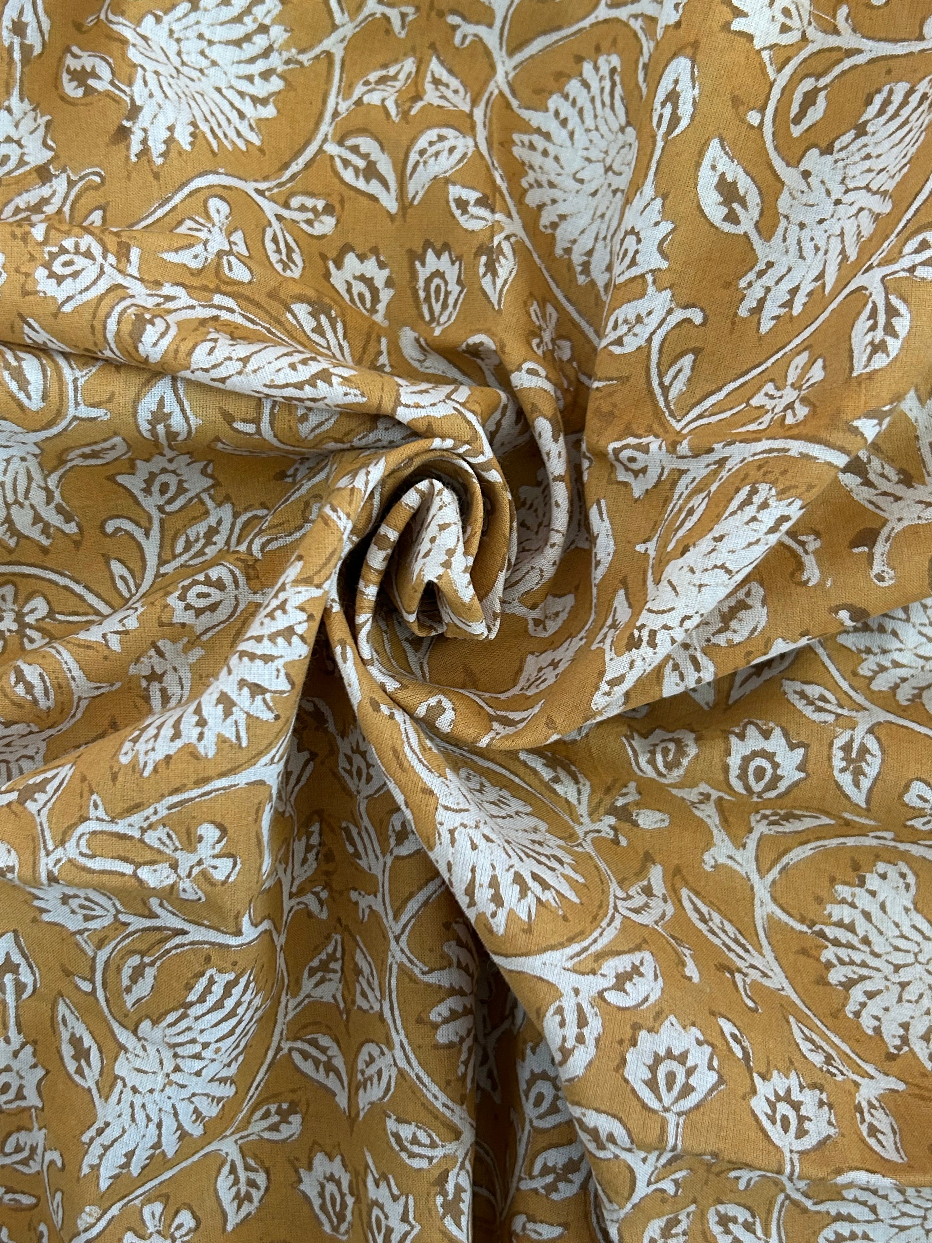 Handblock Printed Azofree dye cotton - Mustard Jaal (2.4m)