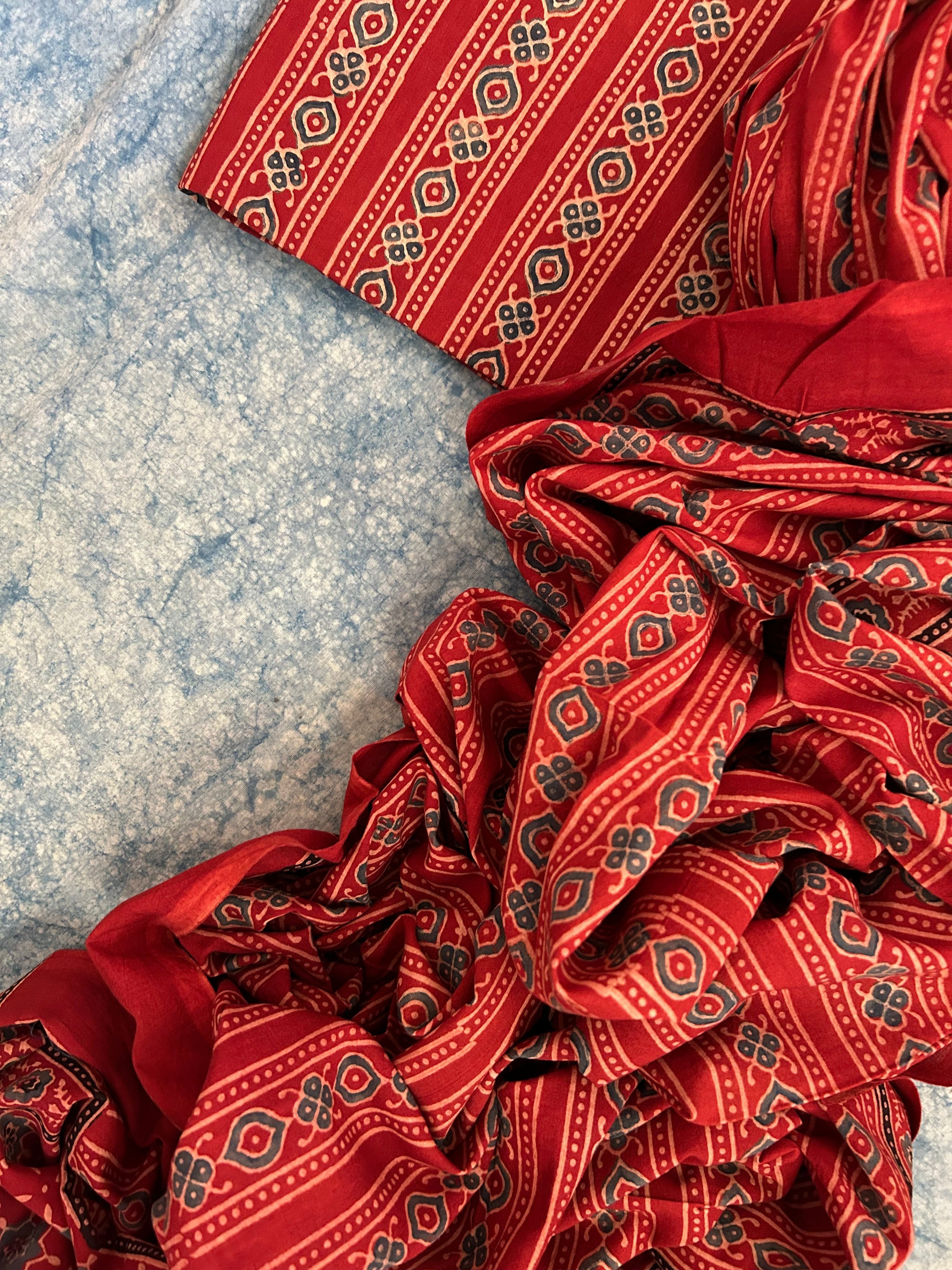 Natural Dyes Handcrafted Ajrakh Kurta Dupatta Set