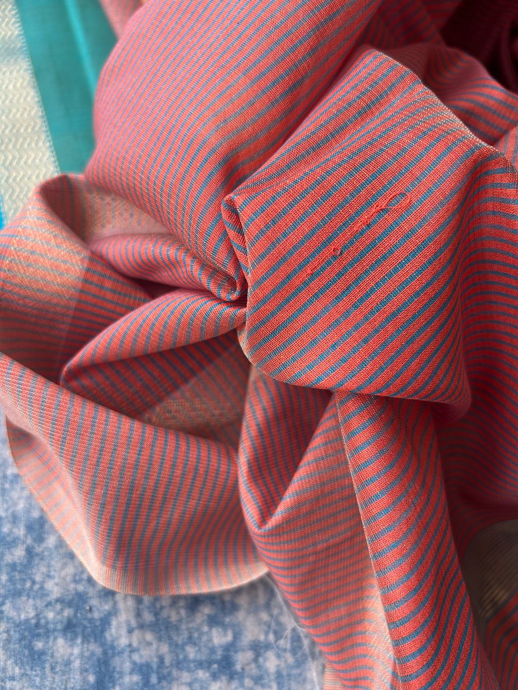 Handwoven Maheshwari Kurta Dupatta Set - Turquoise & Peach