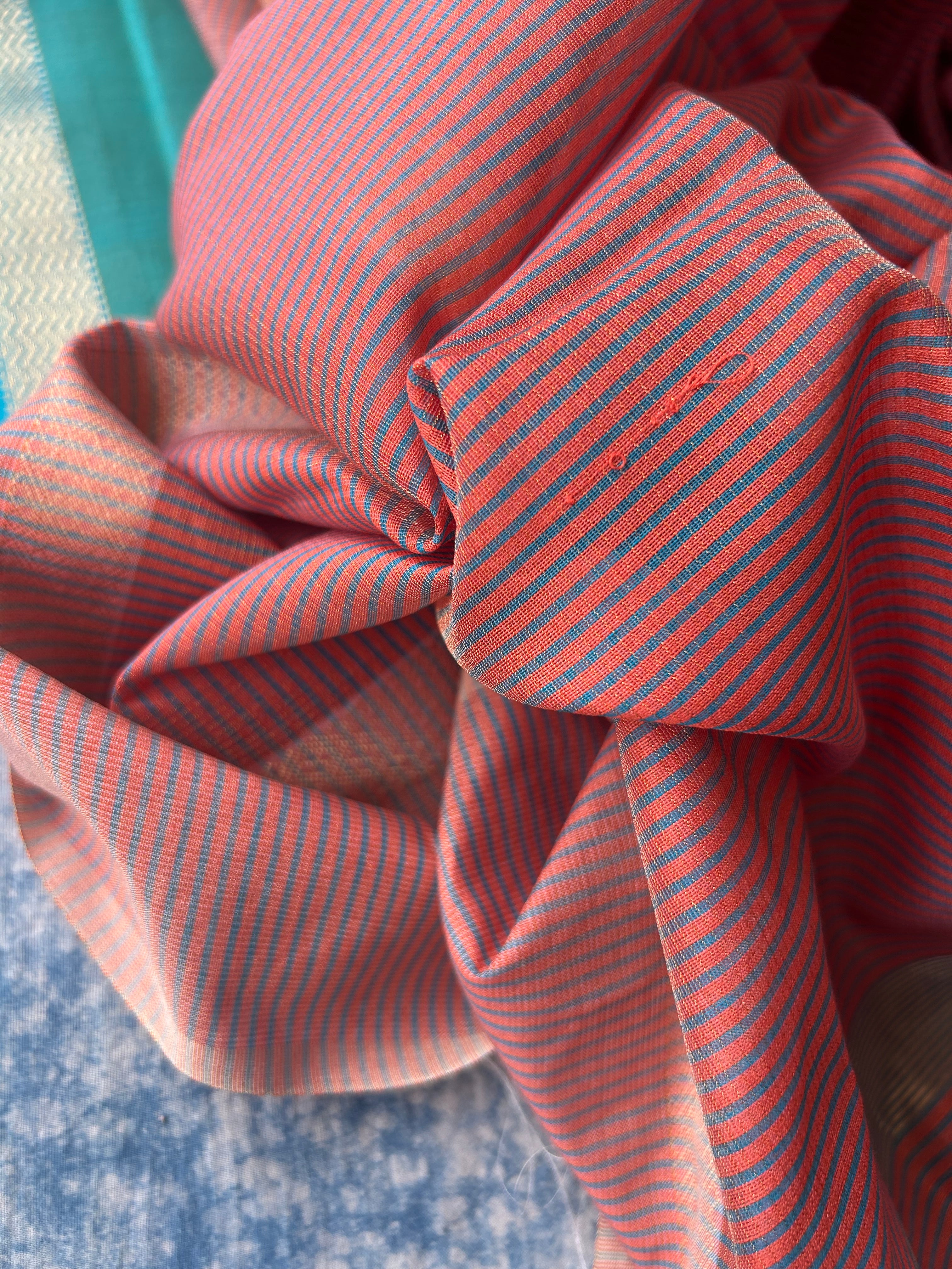 Handwoven Maheshwari Kurta Dupatta Set - Turquoise & Peach