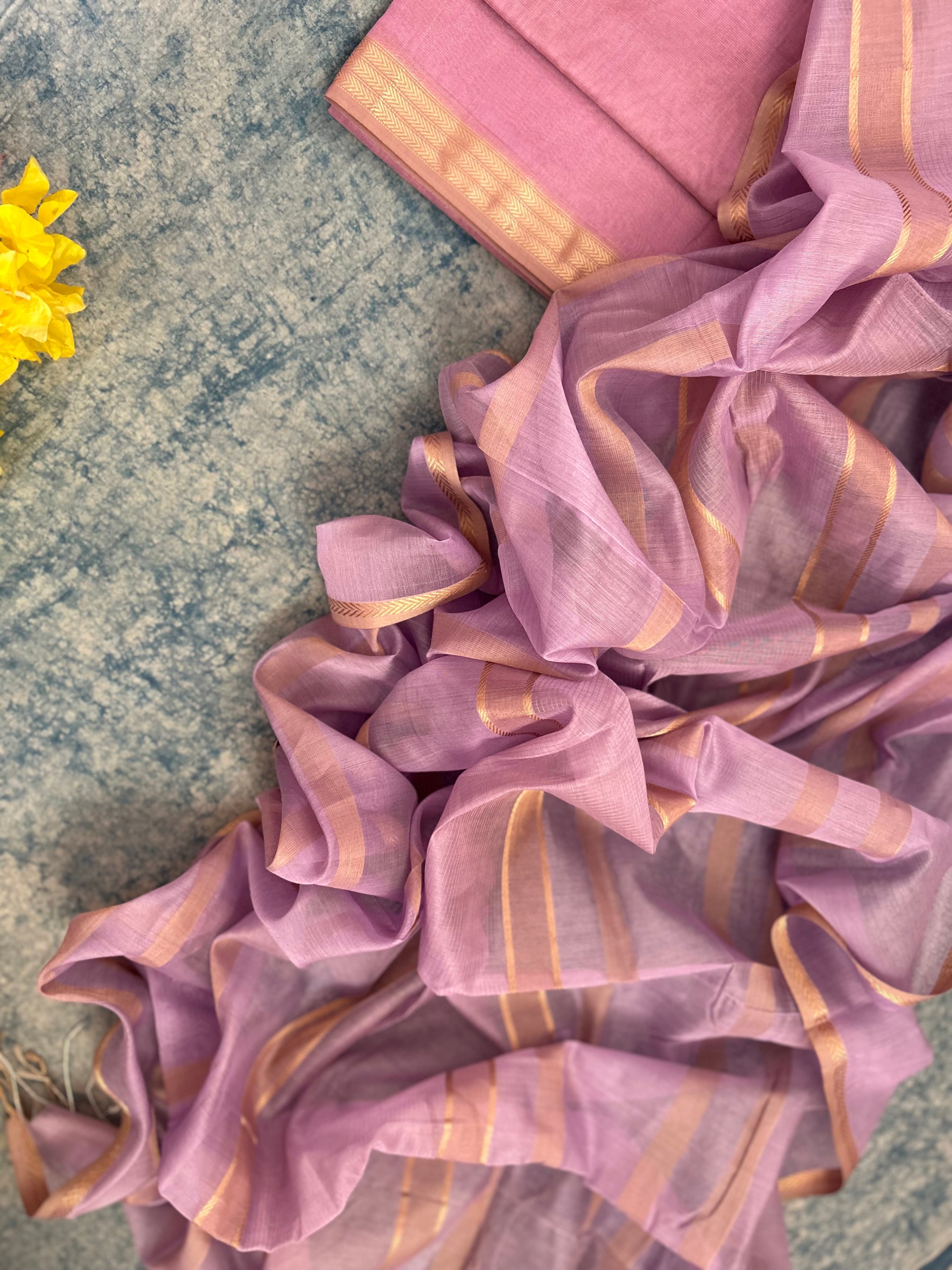 Handwoven Maheshwari Kurta dupatta set - Mauve & Pink