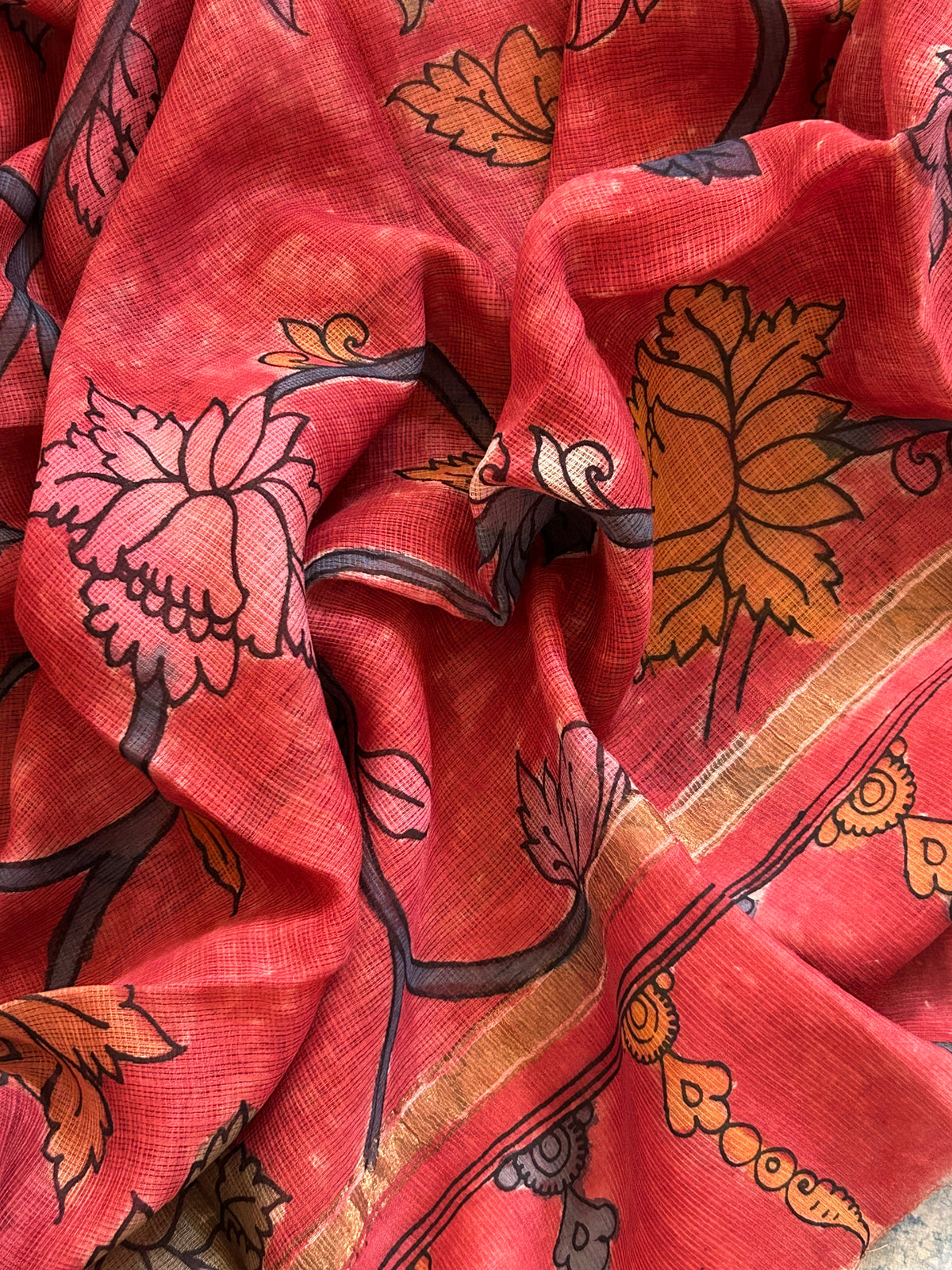 Arpita - Manjari -Handwoven Hand-drawn Handpainted Pen Kalamkari Dupatta