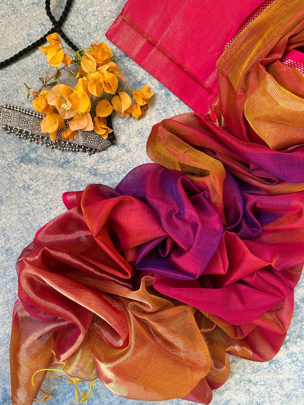 Handwoven Maheshwari Kurta Dupatta Set - Rani Pink and Purple