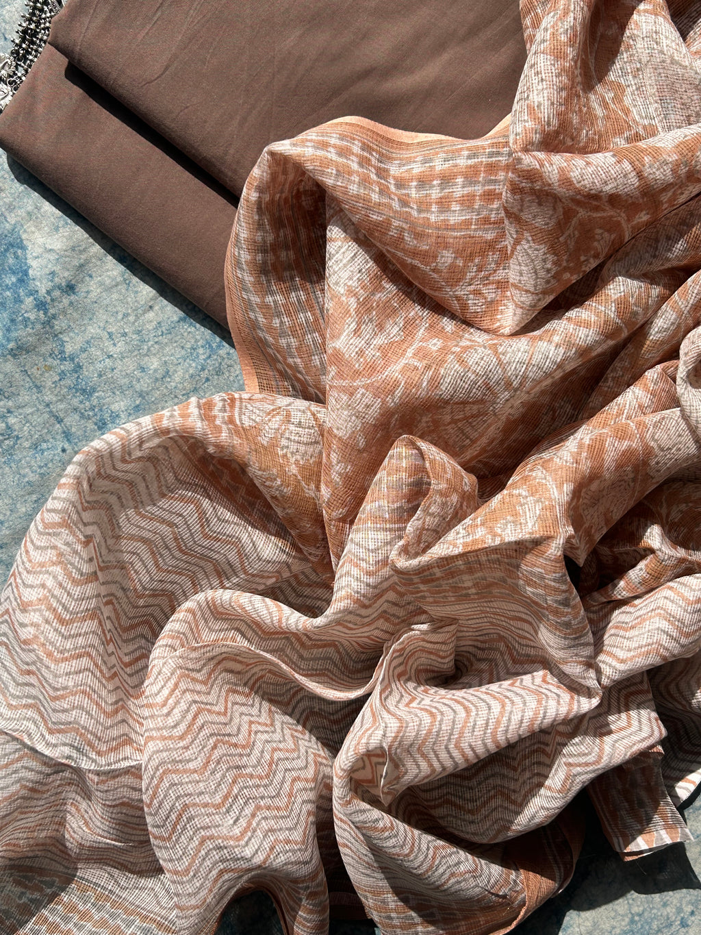 Handcrafted Cotton Chanderi Suit -Ash Grey