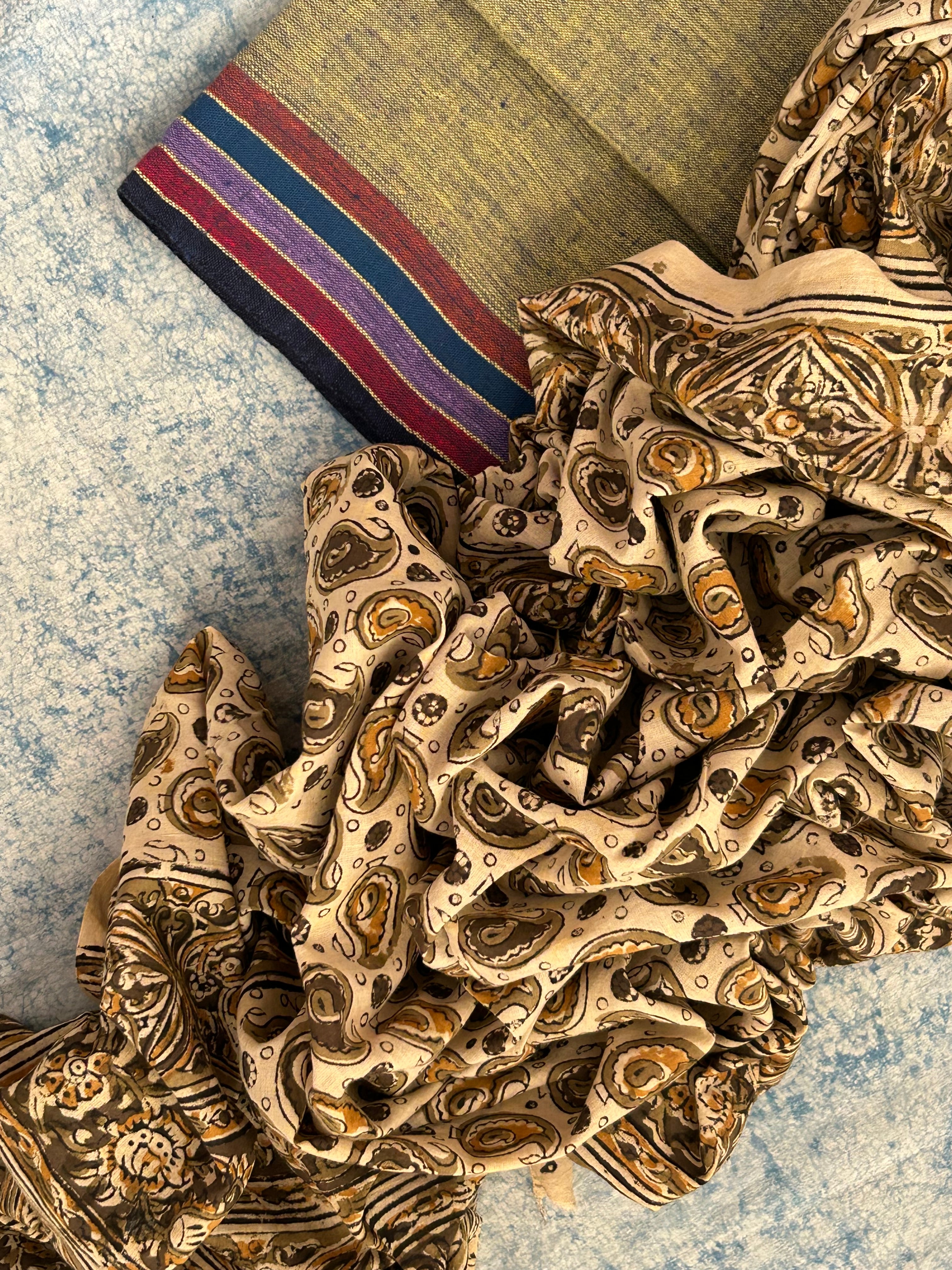 Handwoven Handcrafted Bhujodi Kala Cotton Kalamkari Kurta Dupatta Set