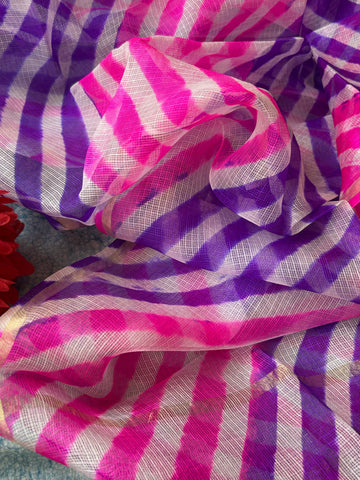 Handcrafted Tie-Dye Silk Kota Doria Dupatta - Pink & Purple