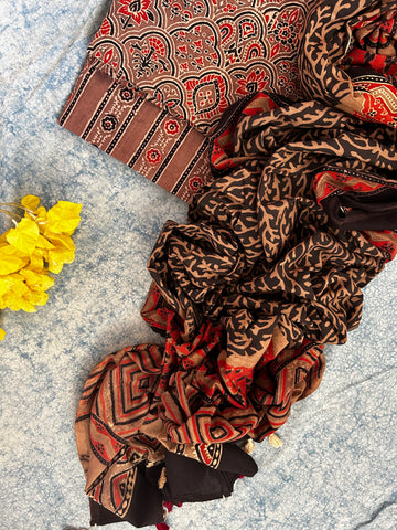 Natural Dyes Handblock Ajrakh Cotton Suit