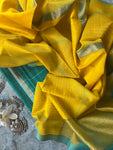 Handwoven Maheshwari Kurta Dupatta Set - Turquoise & Yellow