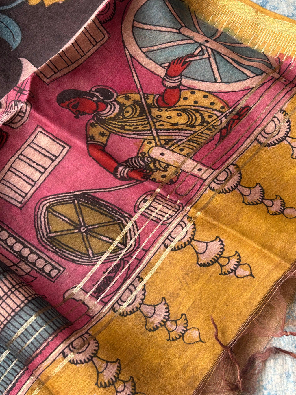 Kamalini -Handwoven Hand-drawn Handpainted Pen Kalamkari Dupatta