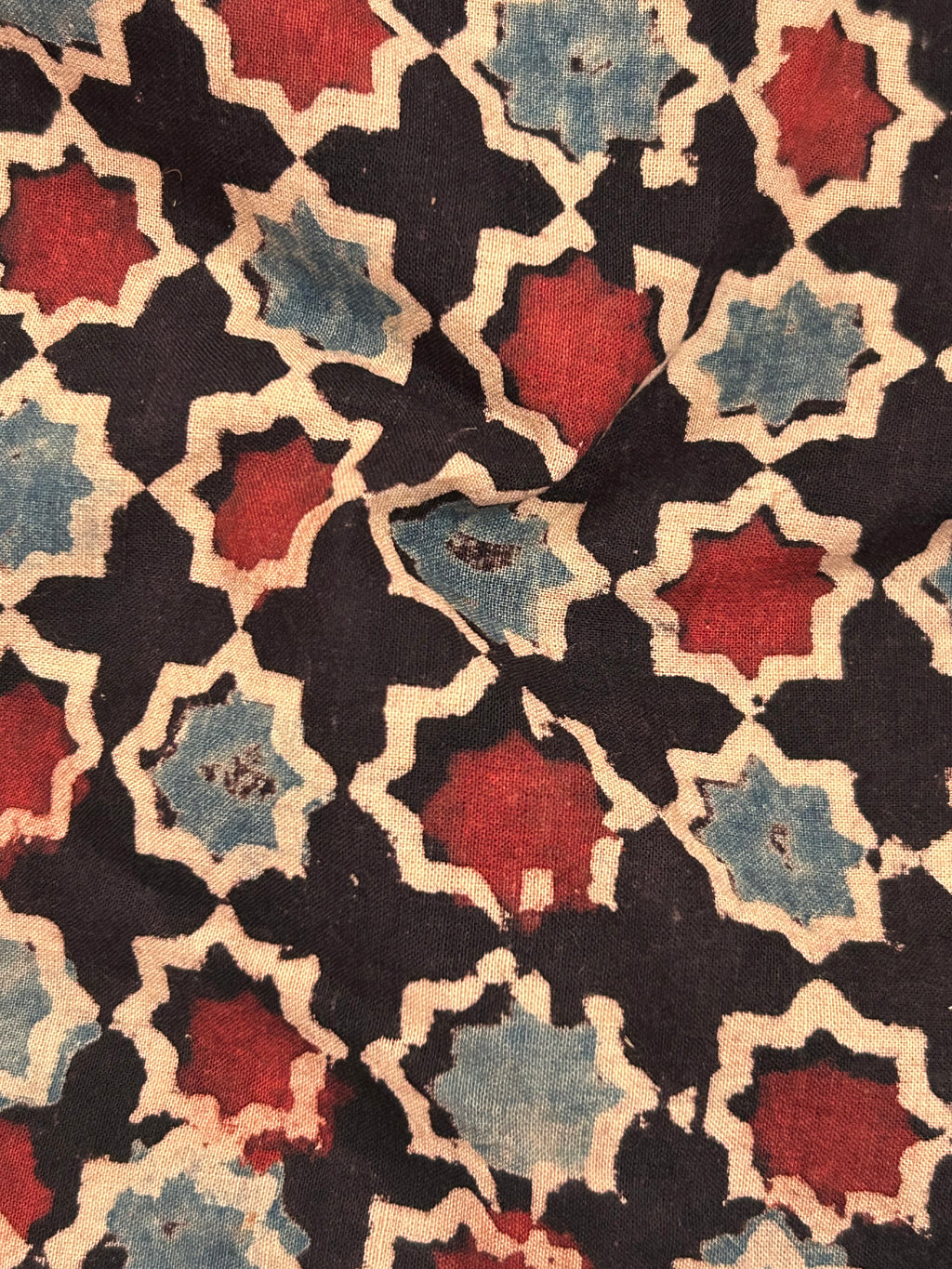 Handblock Printed Ajrakh Cotton - Black and Madder (1m)