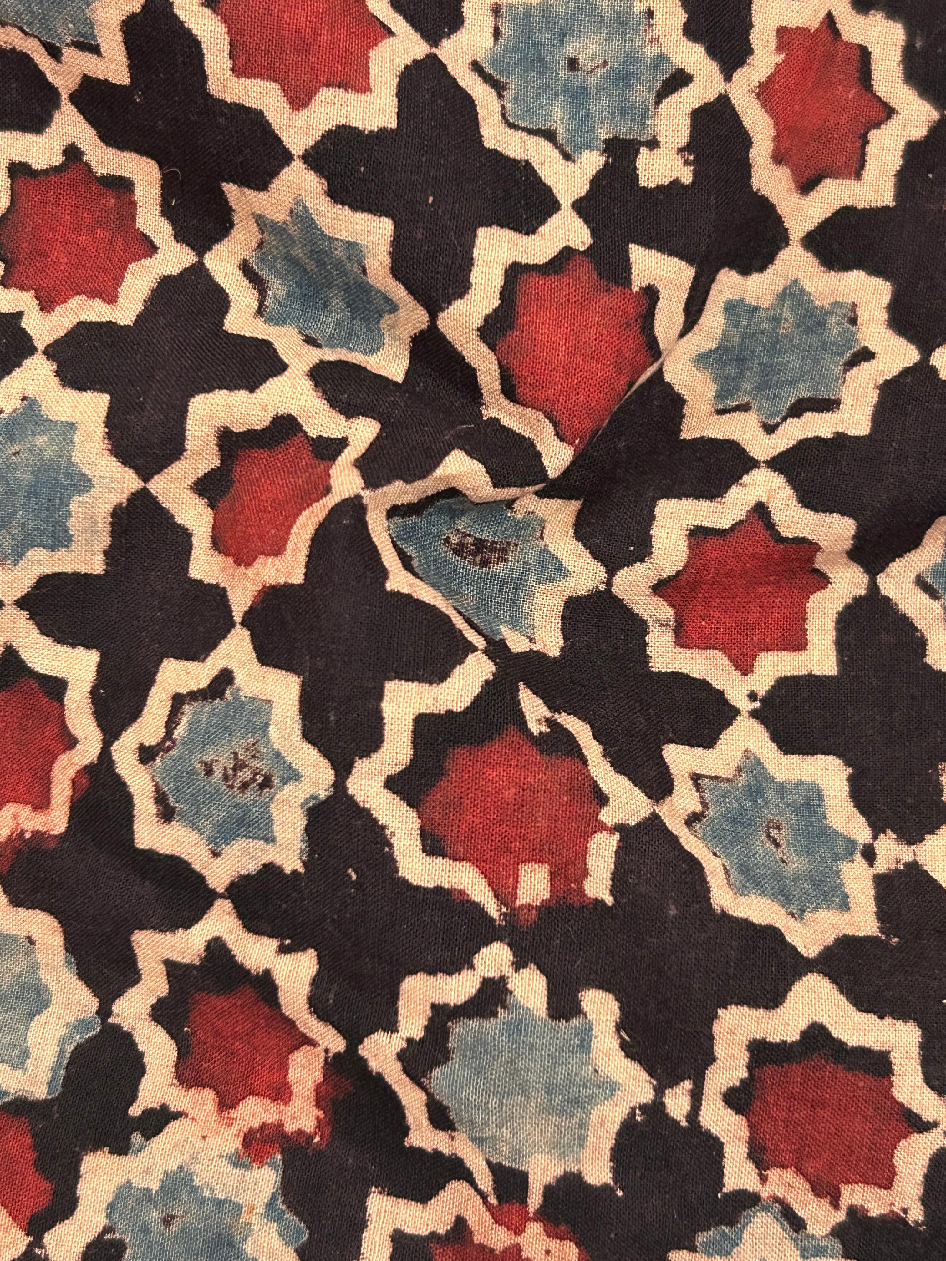 Handblock Printed Ajrakh Cotton - Black and Madder (1m)