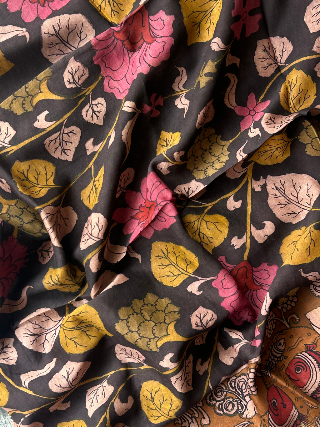 Rang- Manjari -Handwoven Hand-drawn Handpainted Pen Kalamkari Dupatta