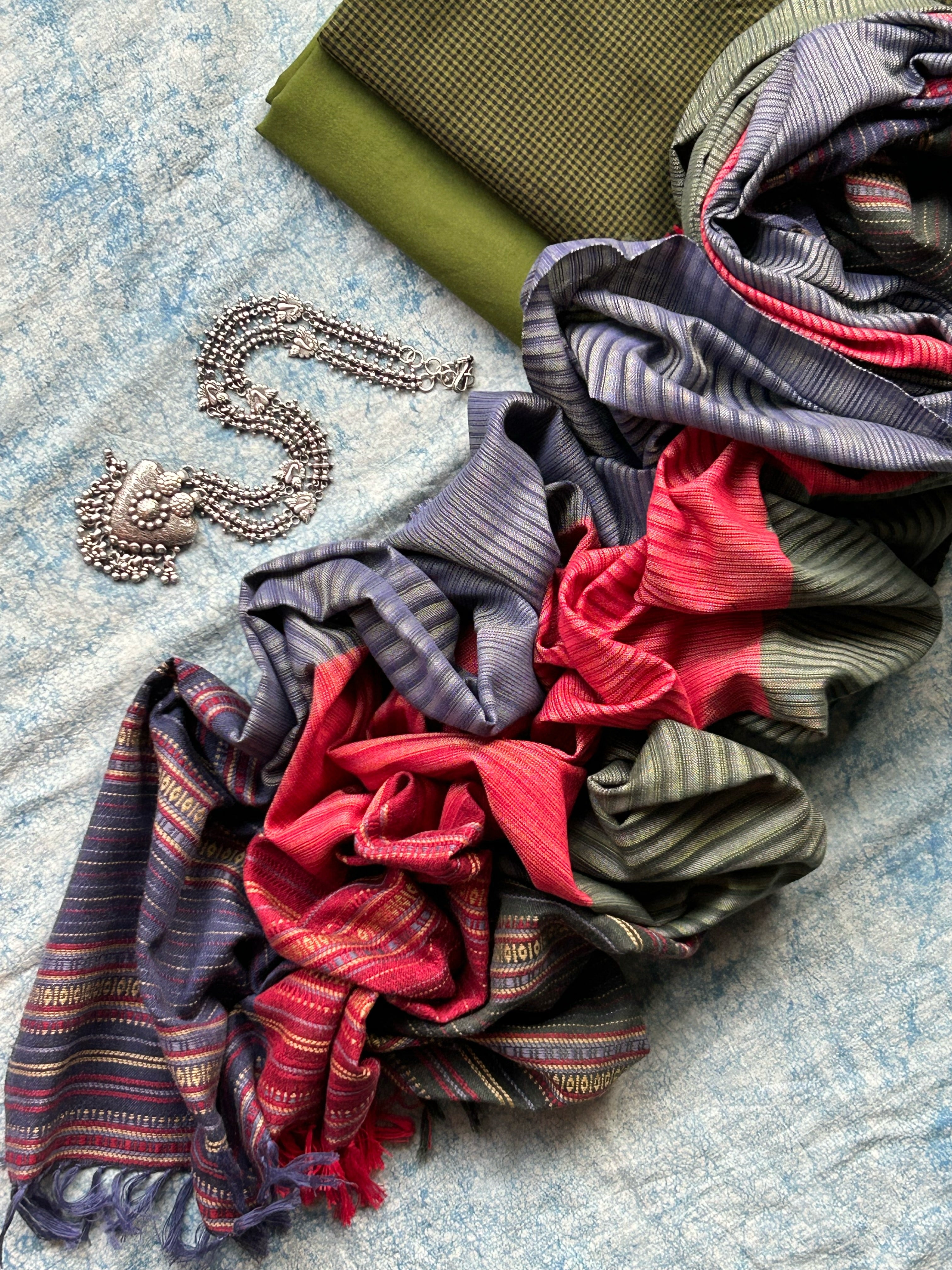 Vanya - Handwoven Telangana Cotton and Bhujodi Dupatta Set