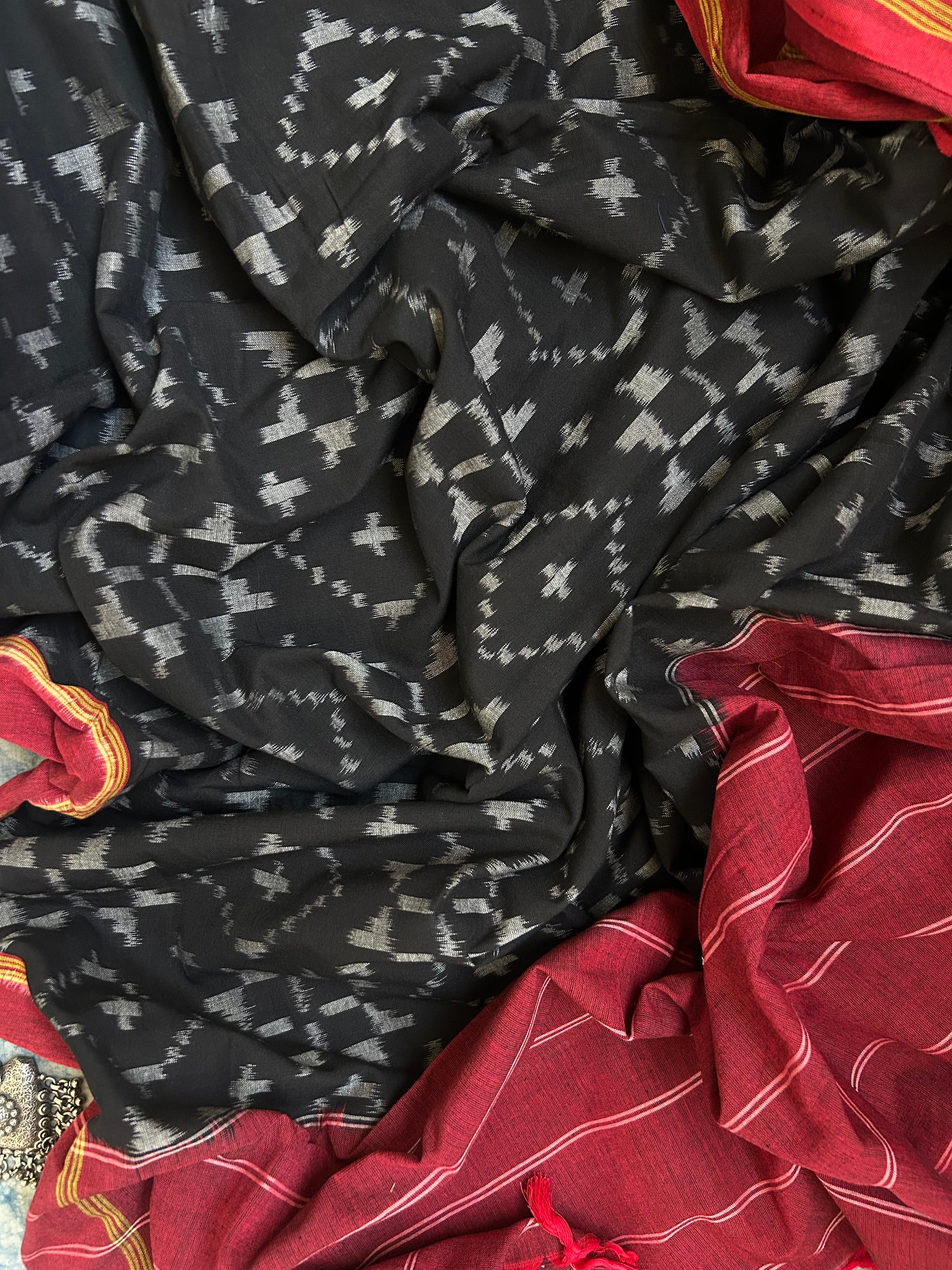 Handwoven Cotton Bengal Jamdani Dupatta Set -Midnight Rose