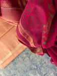 Handwoven Maheshwari Kurta Dupatta Set - Peach & Rose Pink