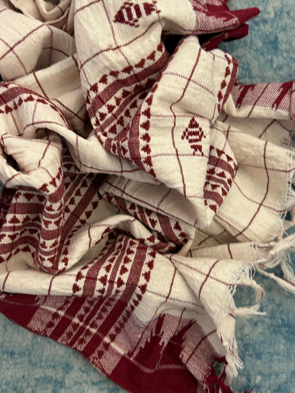 Handspun Handwoven Kotpad Suit Set - Ivory Checks and Maroon