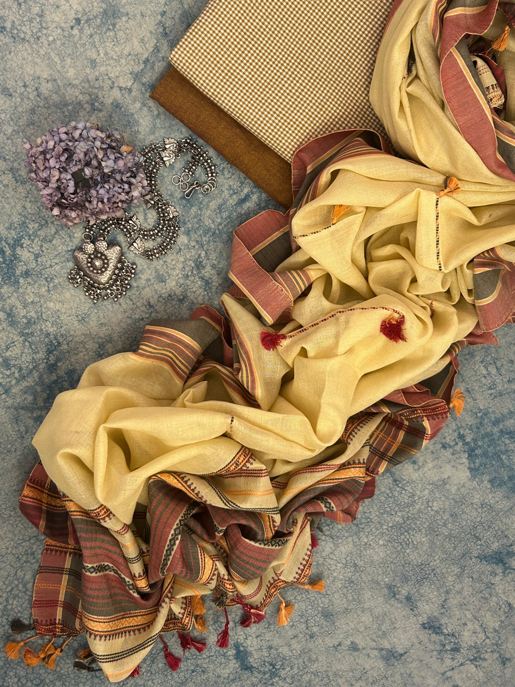 Handwoven Bhujodi Set - Beige and Mustard Brown
