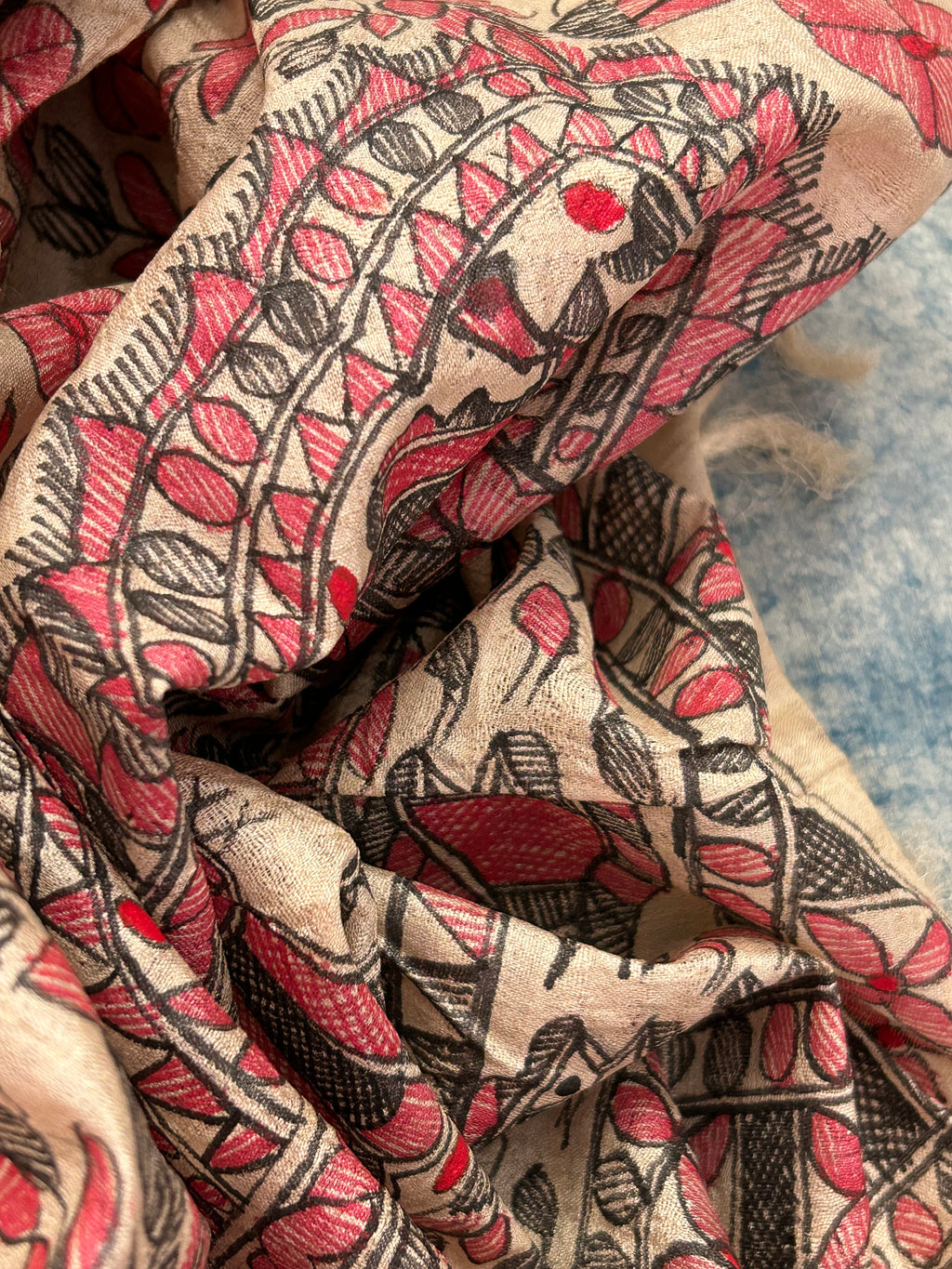Madhubani Handpainted Handwoven Tussar Silk Kurta Dupatta Set
