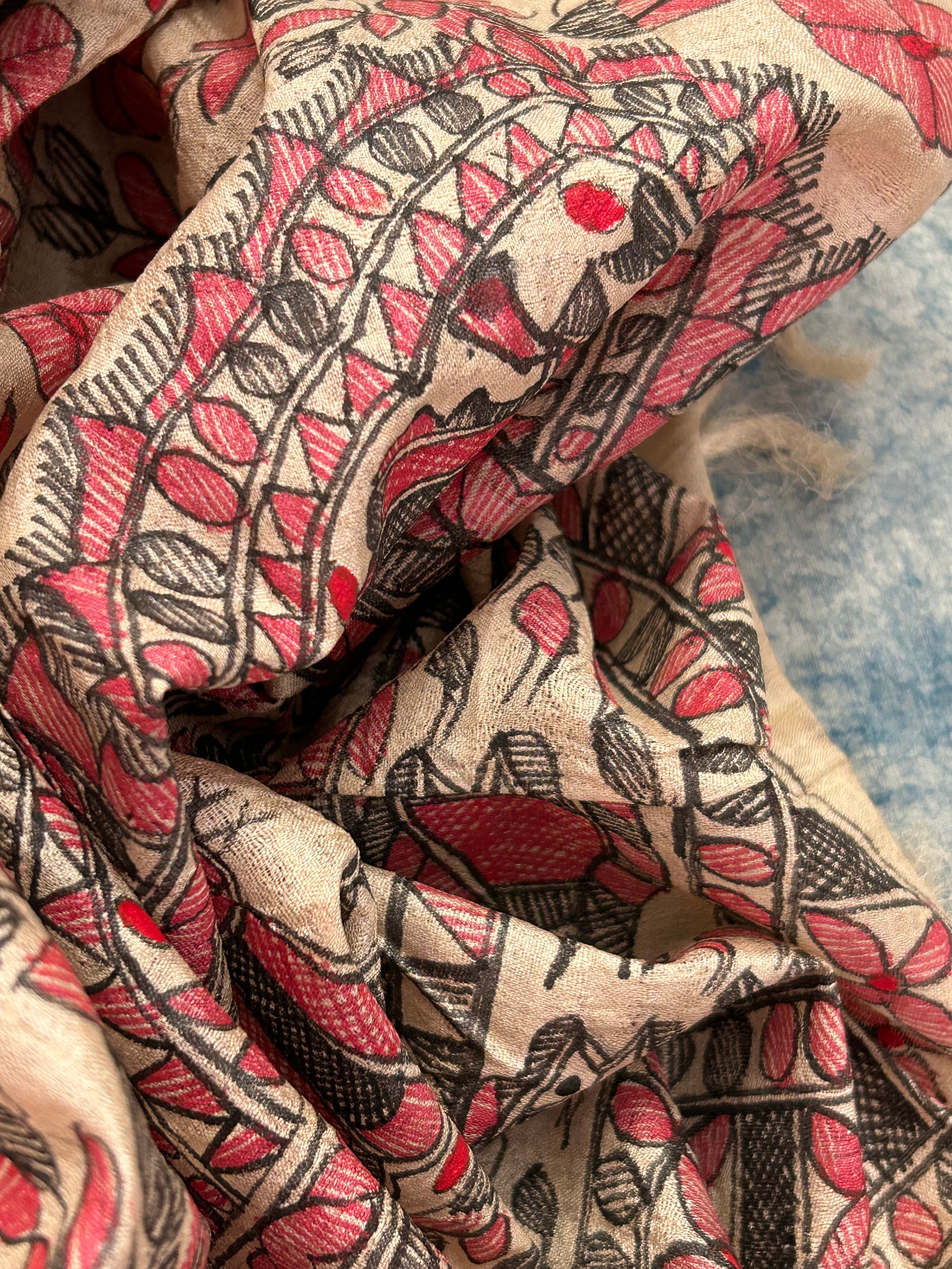 Madhubani Handpainted Handwoven Tussar Silk Kurta Dupatta Set