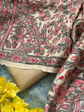Madhubani Handpainted Handwoven Tussar Silk Kurta Dupatta Set