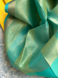 Handwoven Maheshwari Kurta Dupatta Set - Turquoise & Yellow