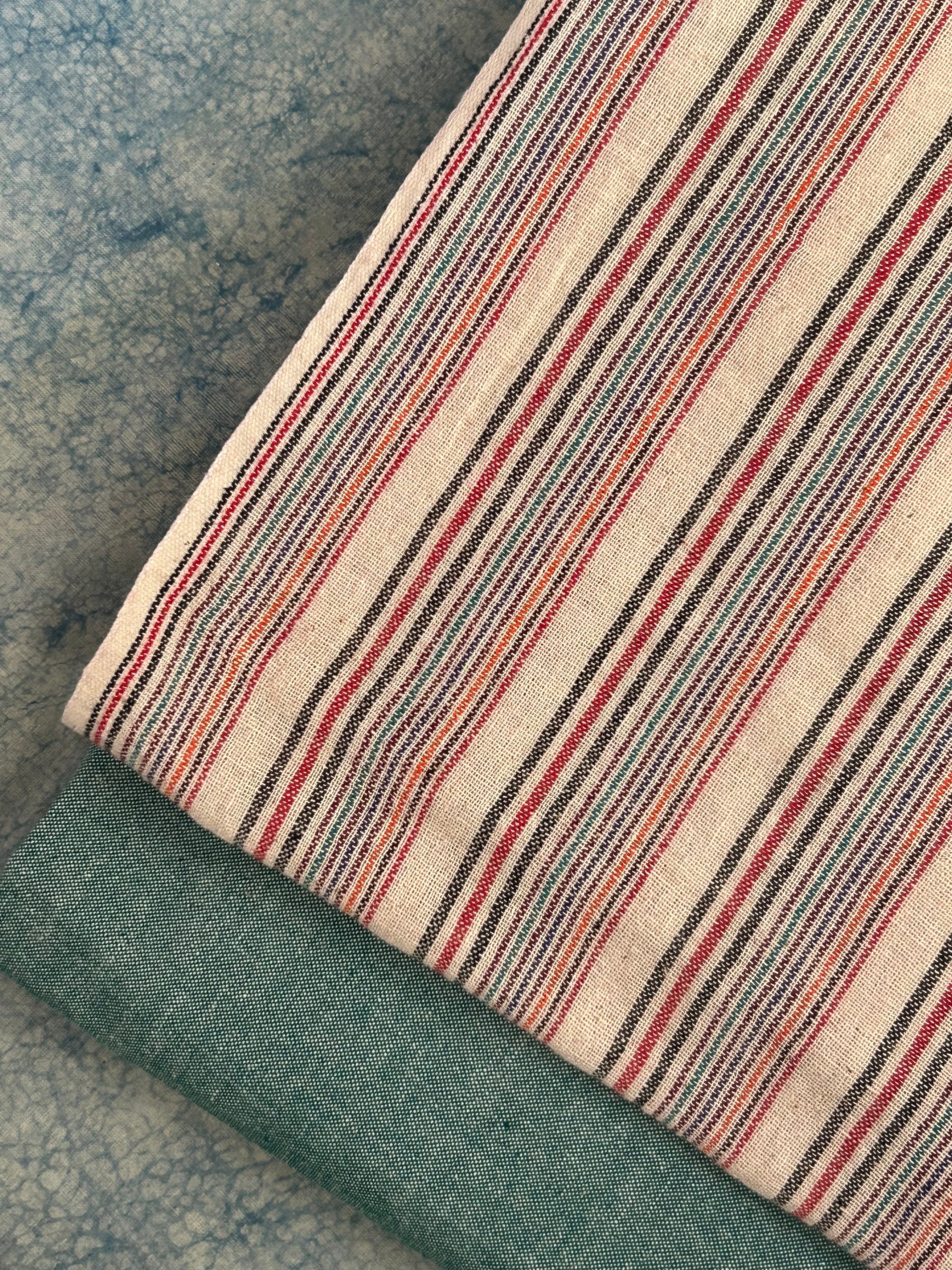 Handspun Handwoven Kotpad Suit Set - Ivory Multi Colour Stripes