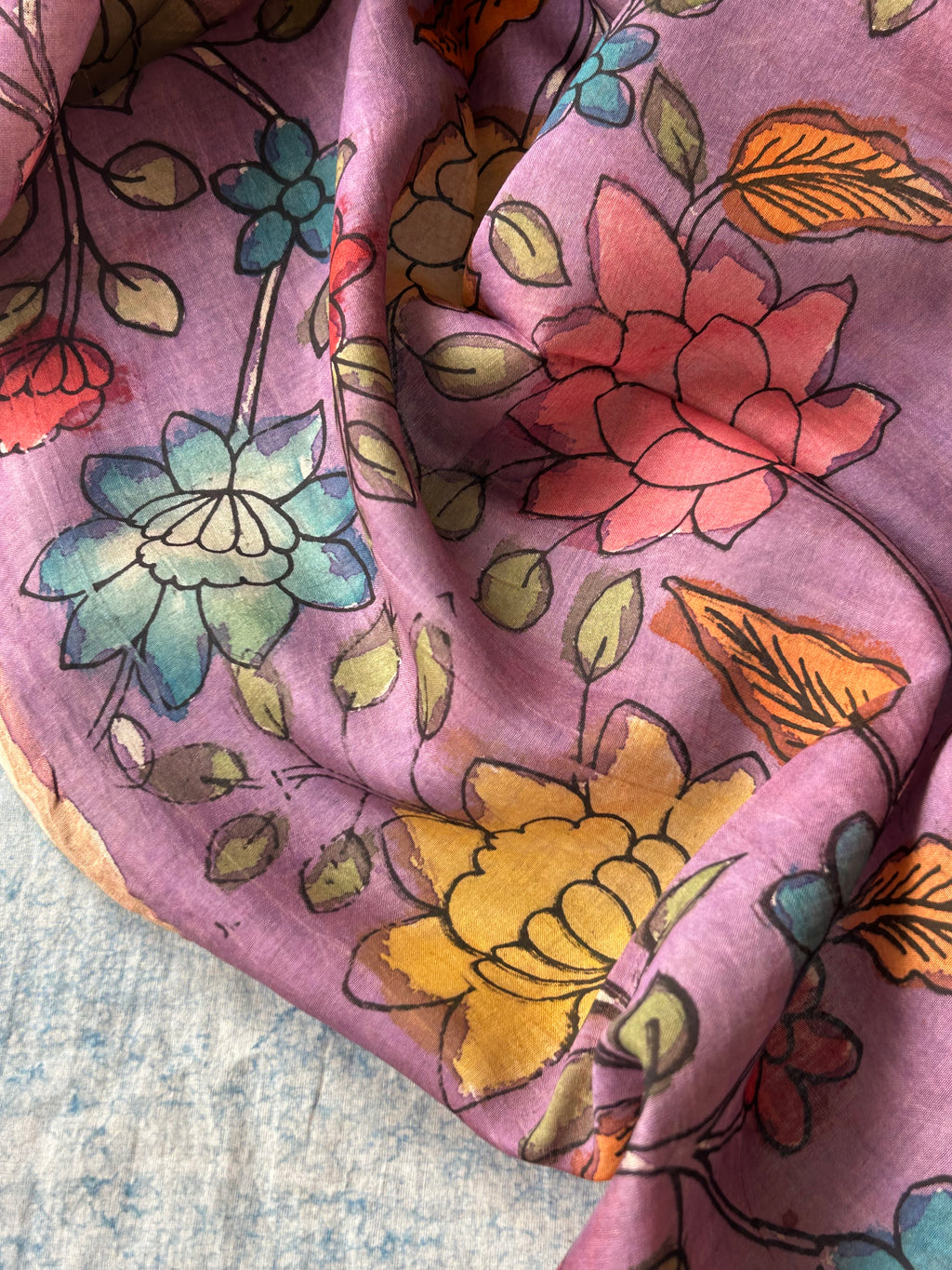 Mayurpankhi -Handwoven Hand-drawn Handpainted Pen Kalamkari Dupatta