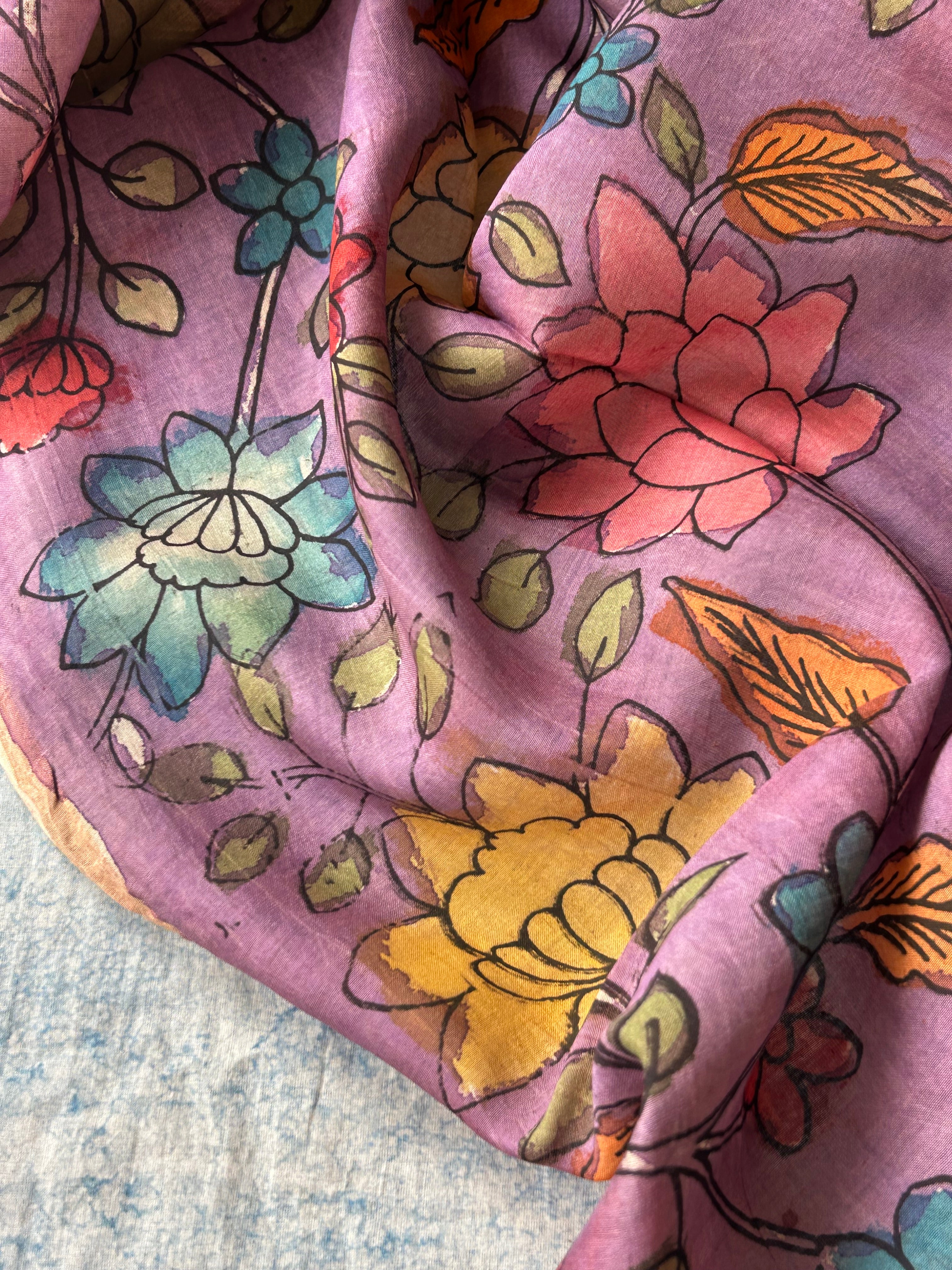 Mayurpankhi -Handwoven Hand-drawn Handpainted Pen Kalamkari Dupatta