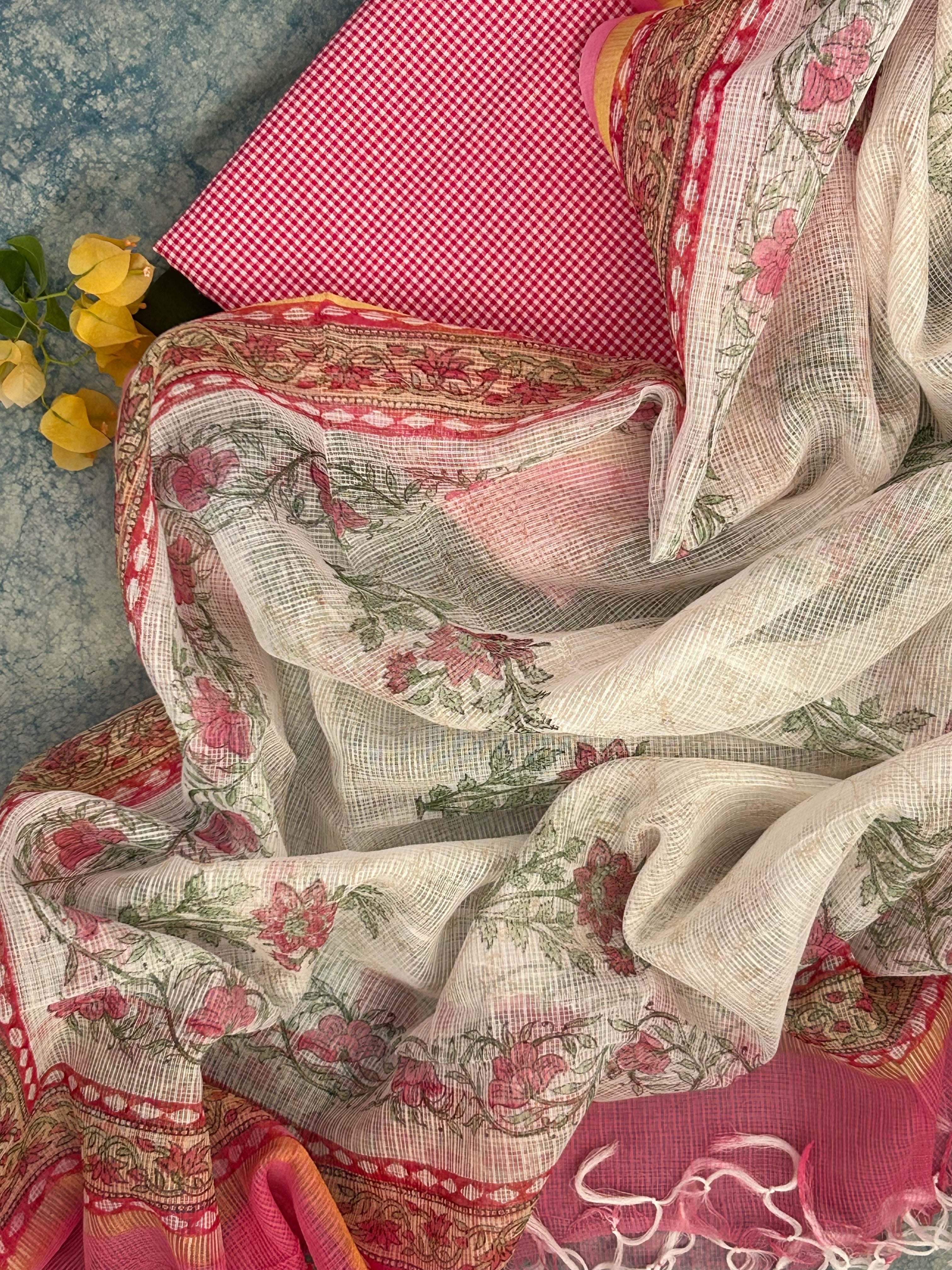 Handwoven Handblock Printed Set - Berry Pink