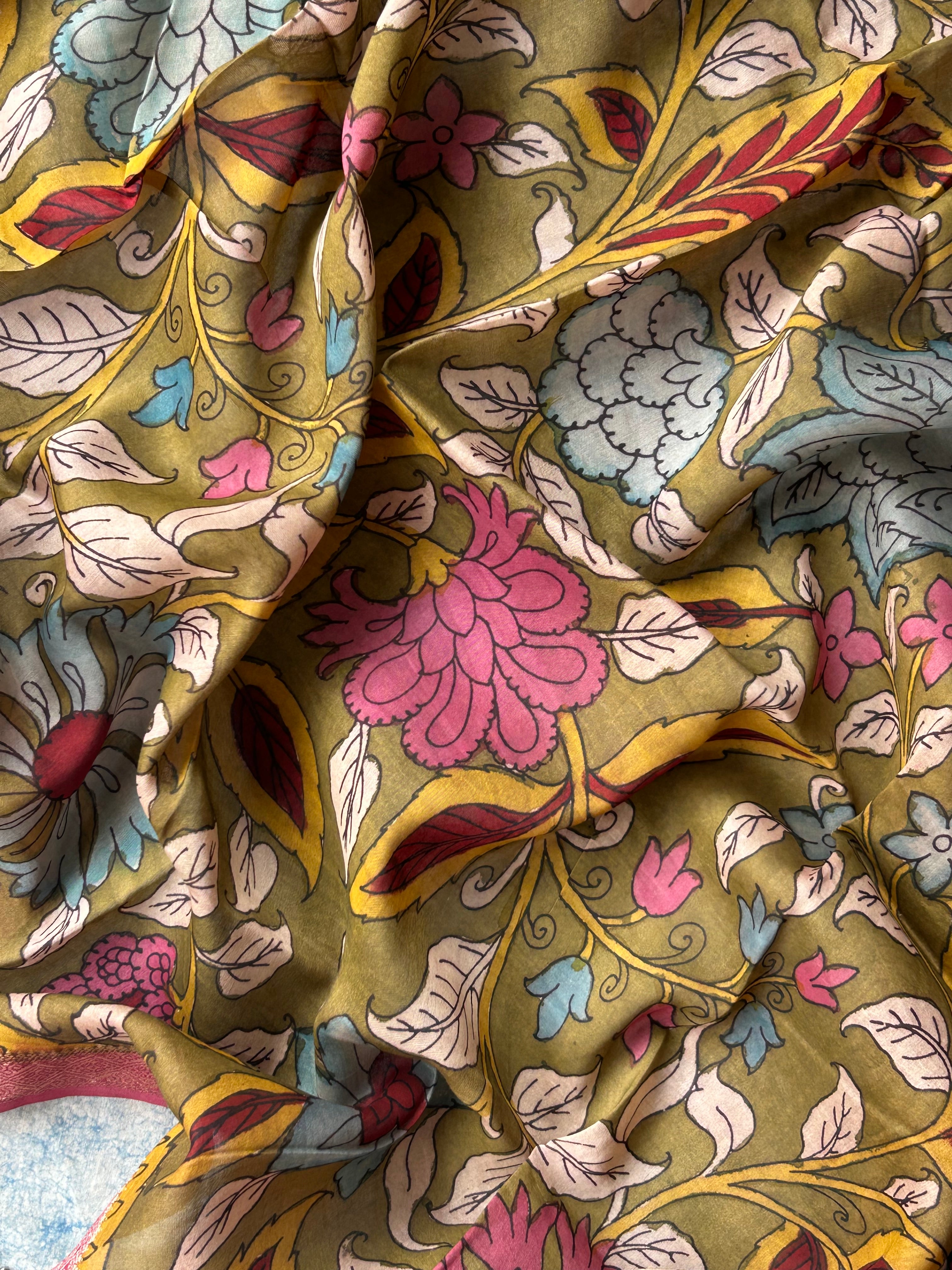 Raagini -Handwoven Hand-drawn Handpainted Pen Kalamkari Dupatta