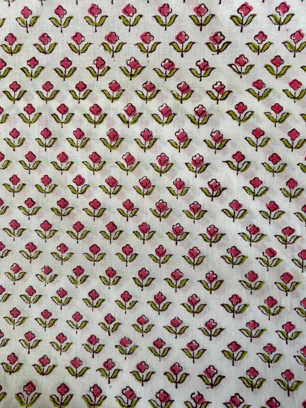 Handblock Cotton 1mt - While Floral Butta