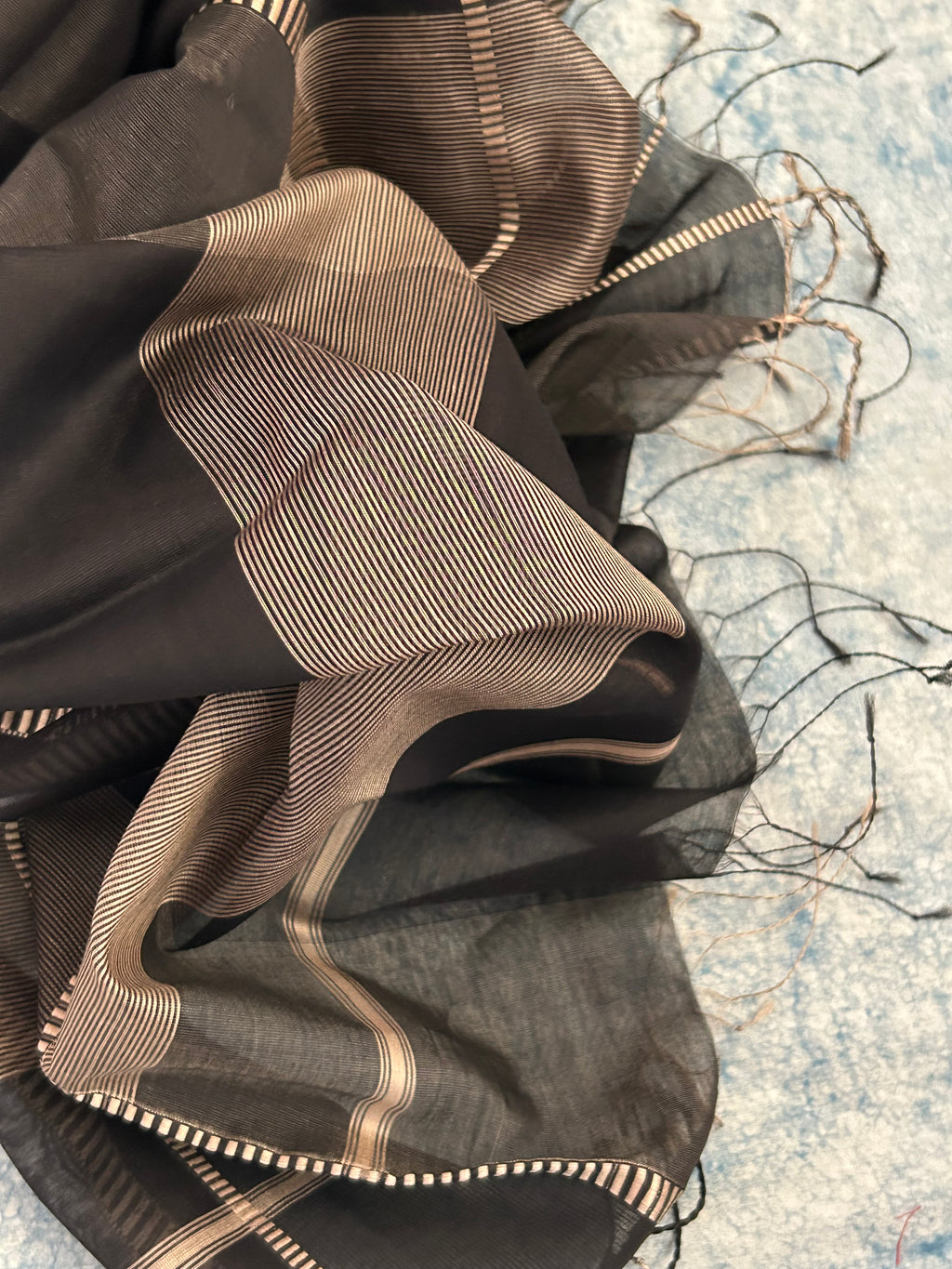 Handwoven Maheshwari Kurta Dupatta Set - Black