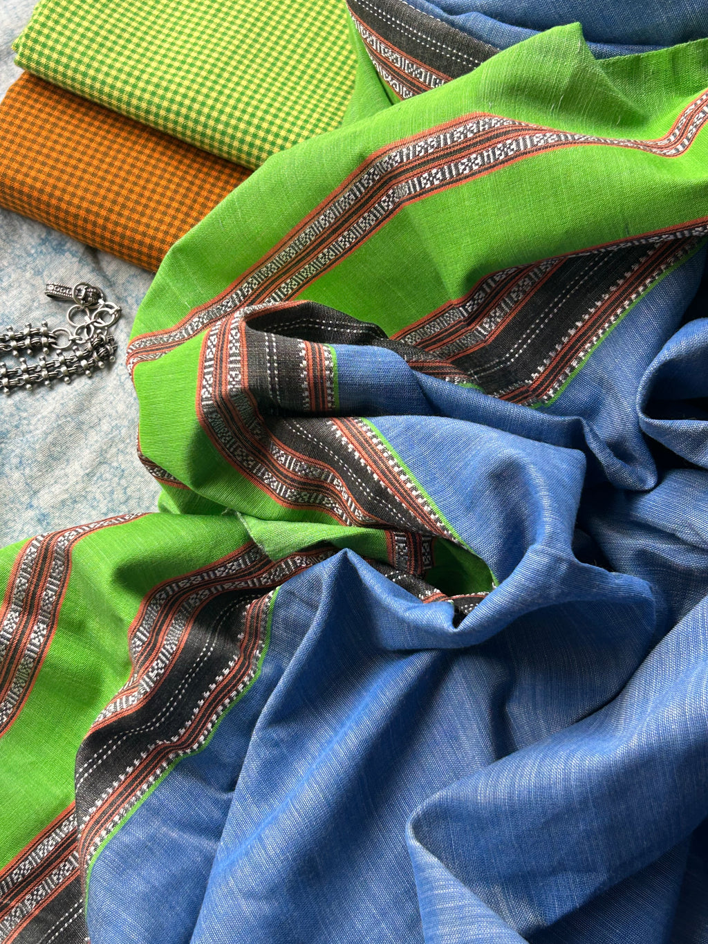 Mayurkashi - Handwoven Telangana cotton and Ilkal Dupatta Set